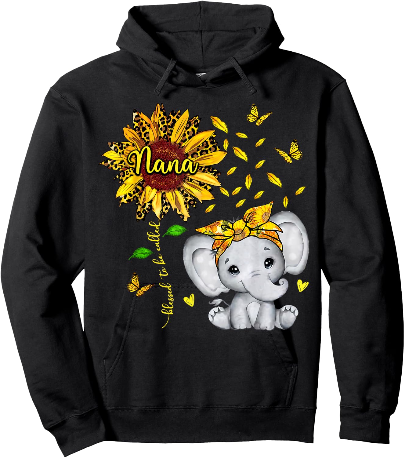 Blessed To Be Called Nana Elephant Sunflower Hoodie - Hoodie | Black