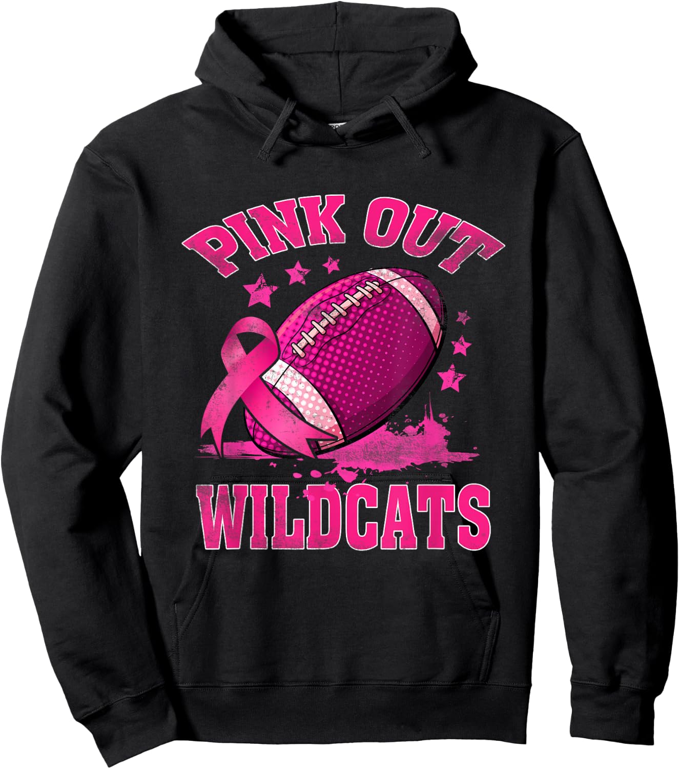 Wildcats Pink Out Football Tackle Breast Cancer Awareness Hoodie - Hoodie | Black