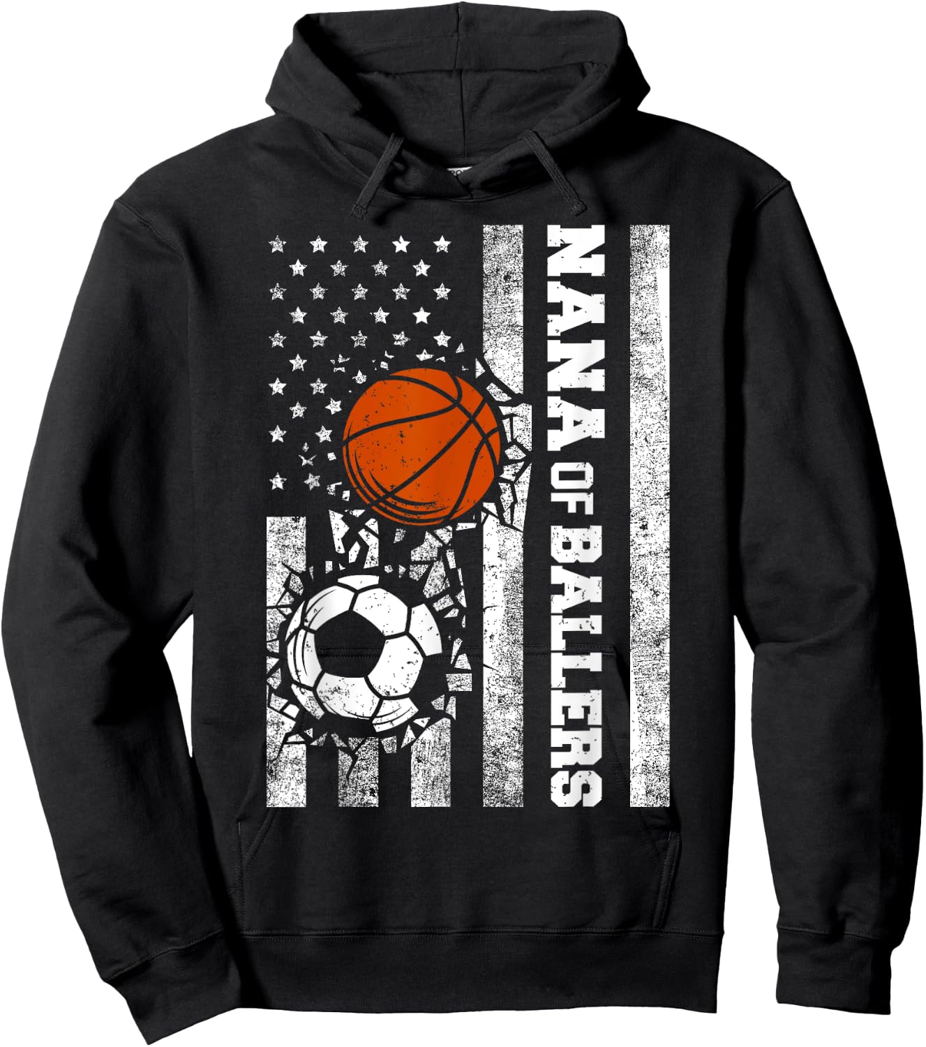 Nana of Ballers Funny USA Flag Soccer Basketball Nana Hoodie - Hoodie | Black