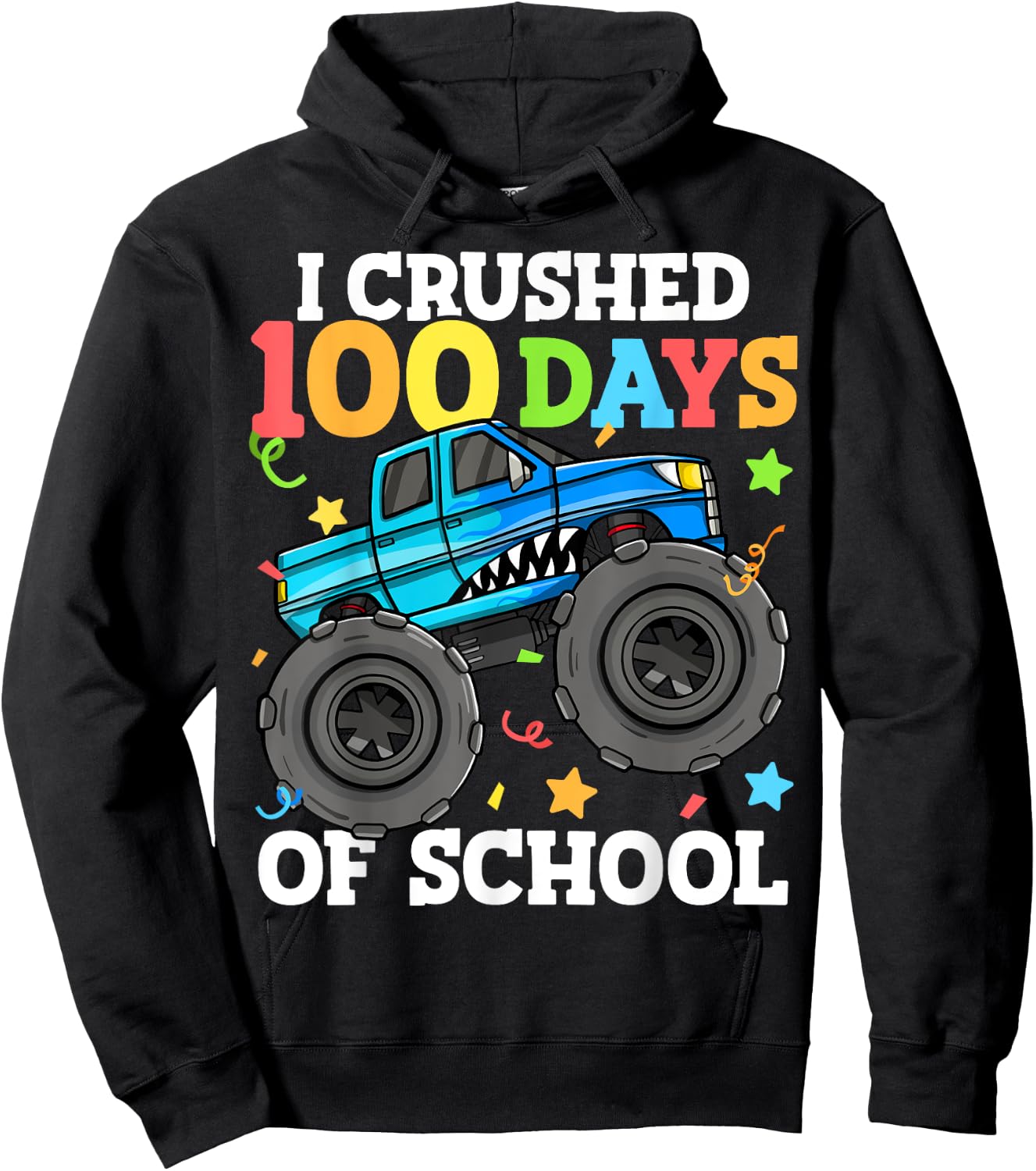 100 Days of School Monster Truck 100th Day of School Boys Hoodie - Hoodie | Black