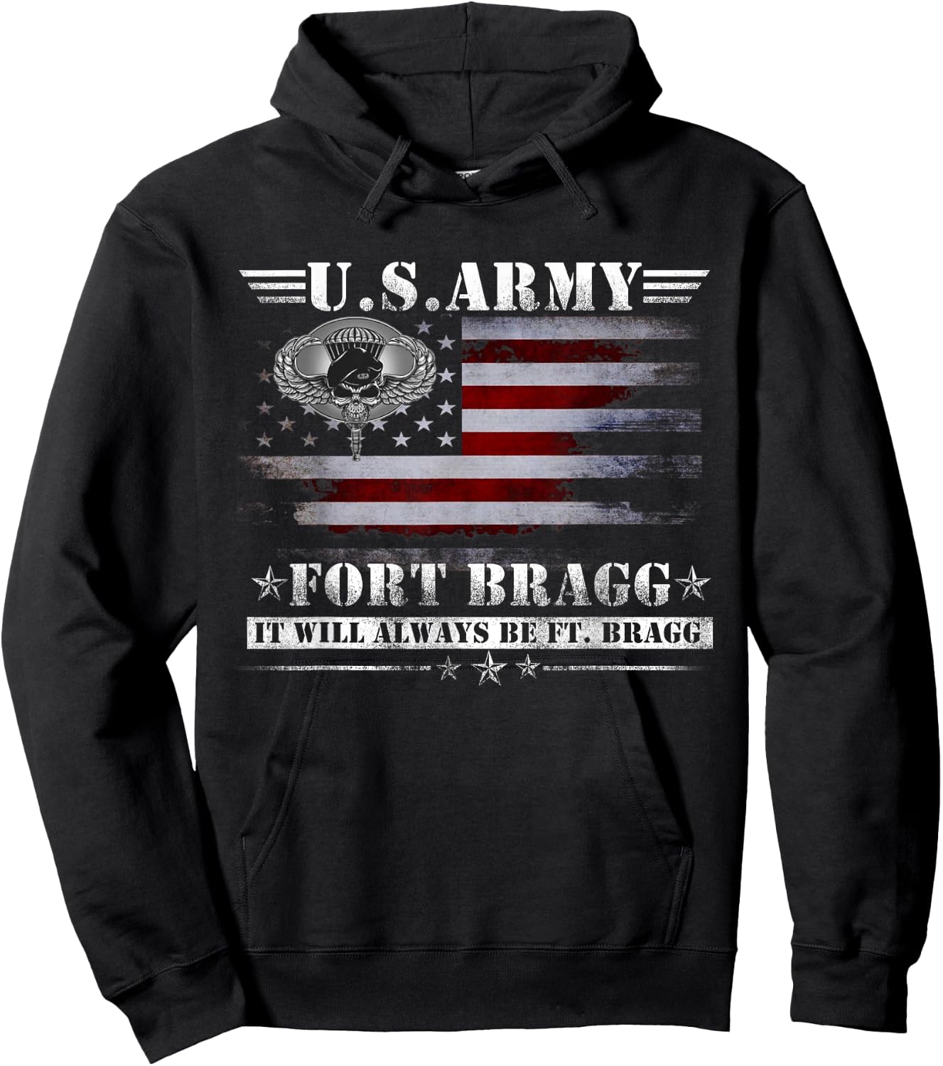 Proud Airborne Paratrooper Div Veteran - Men's Black Modern Letter Print Short Sleeve - Fort Bragg Nc Basic Training It Will Always Be Ft. Bragg - -Adults Size Small Hoodie - Hoodie | Black