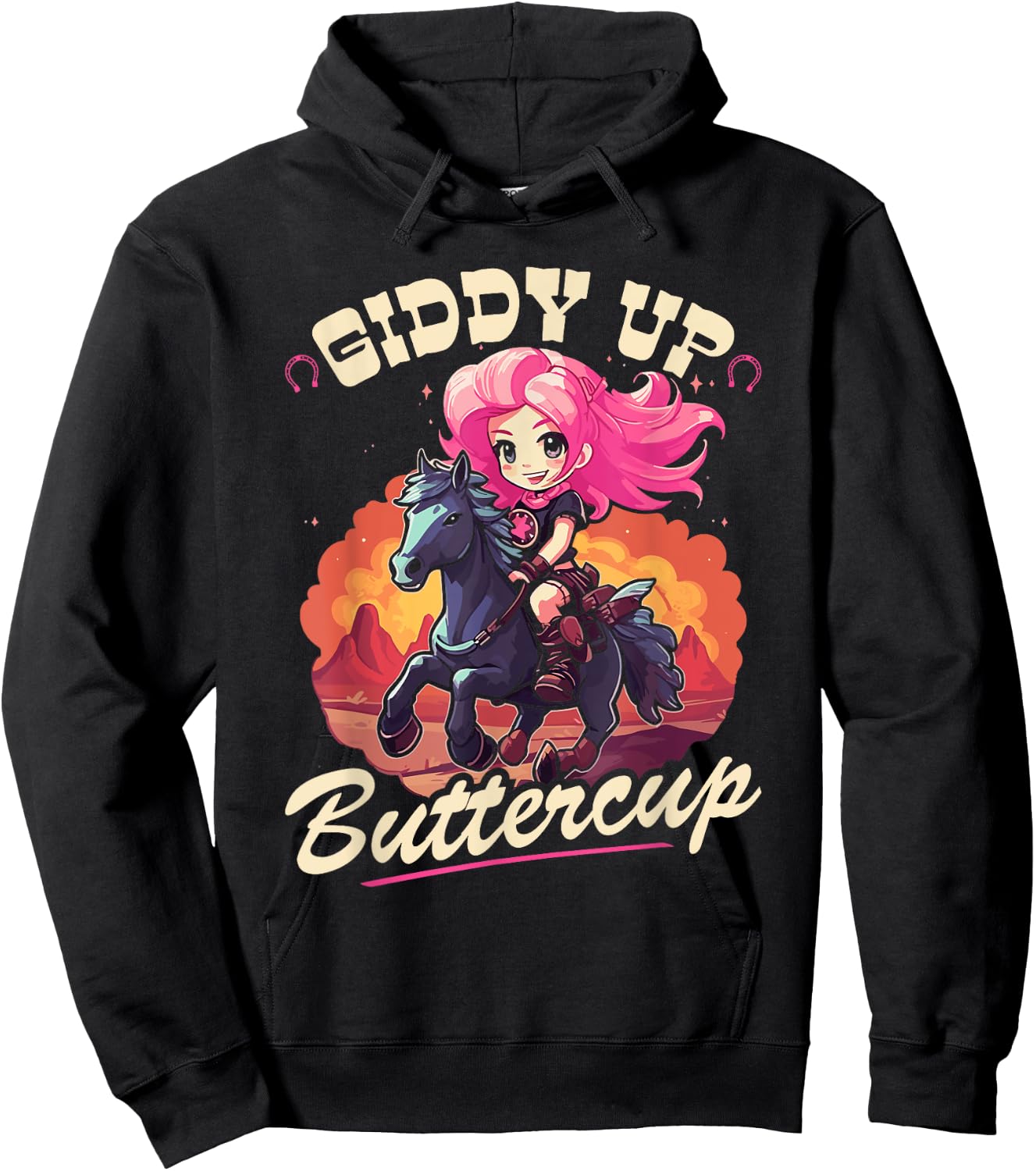 Country Rodeo Girl, Giddy Up Buttercup, Toddler Cowgirl Hoodie - Hoodie | Black