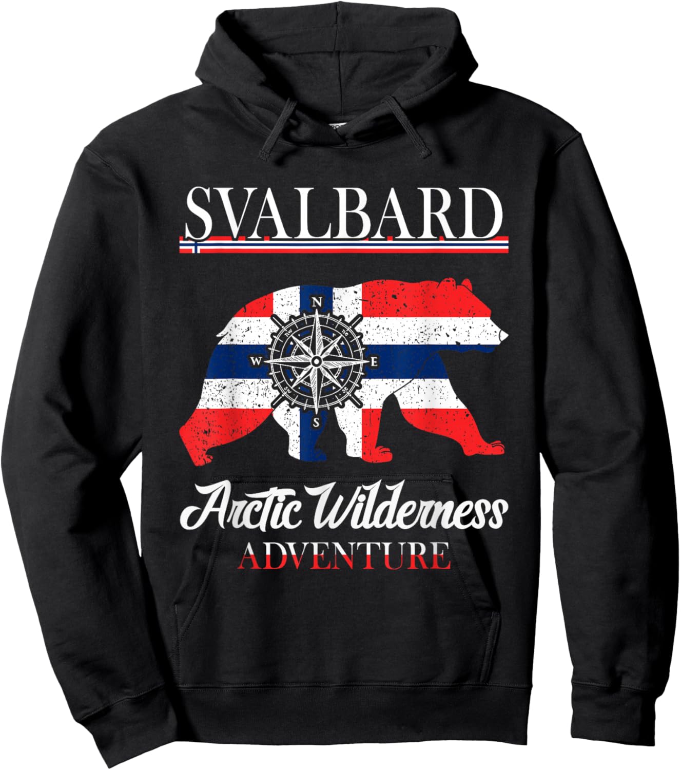 Svalbard Norway - Arctic Wilderness -Ice Bear Norwegian Flag Hoodie - Hoodie | Black