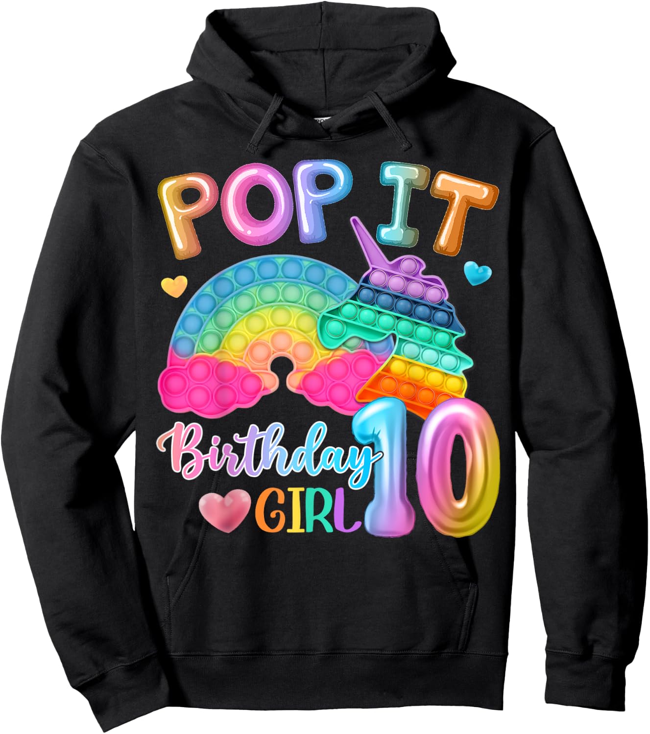 Kids Pop It Birthday Girl 10 for 10yr Old Girl Unicorn Party Hoodie - Hoodie | Black