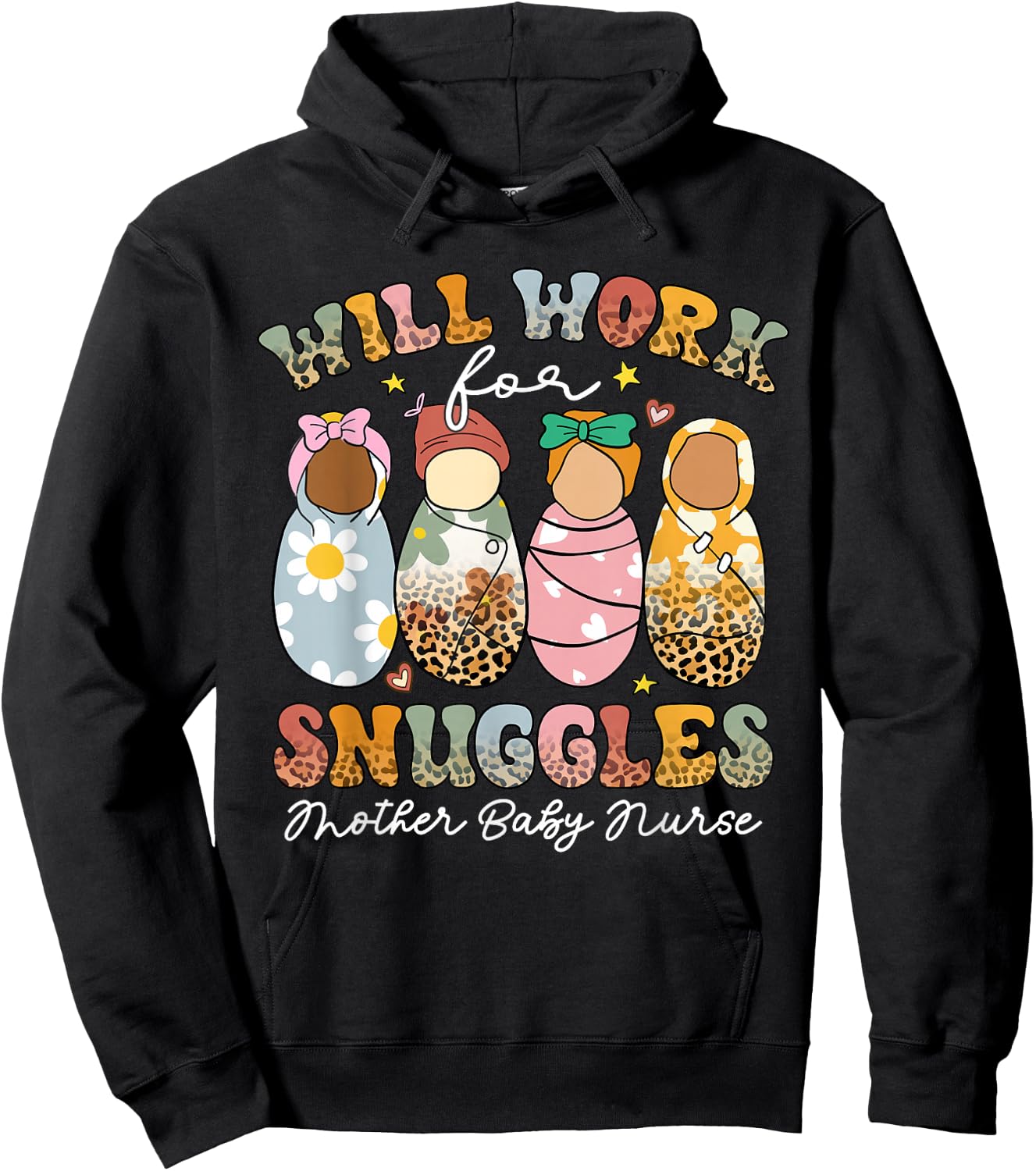 Retro Groovy Will Work For Snuggles Mother Baby Nurse Hoodie - Hoodie | Black