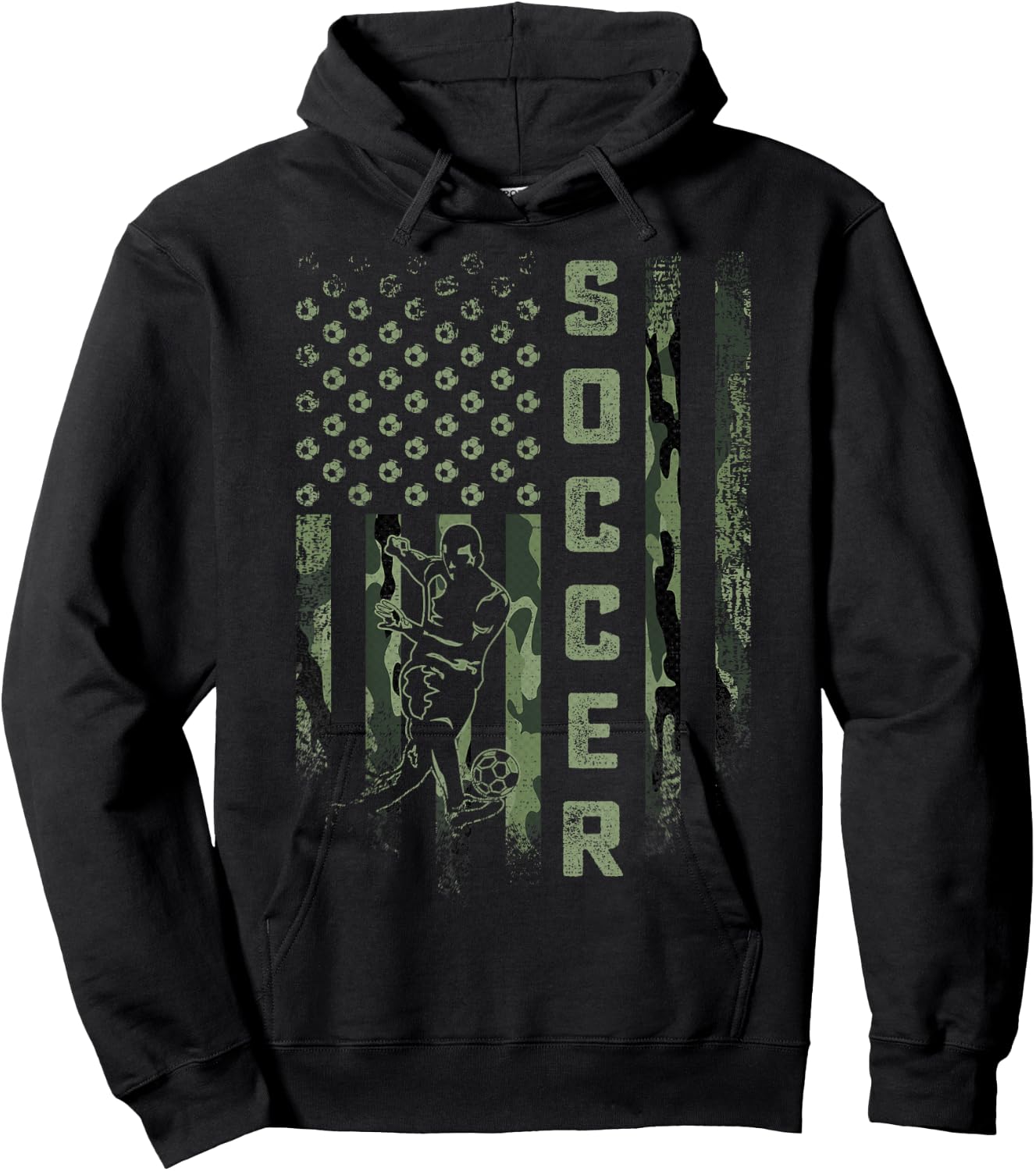 Vintage USA Camouflage Flag Soccer Player Silhouette Hoodie - Hoodie | Black