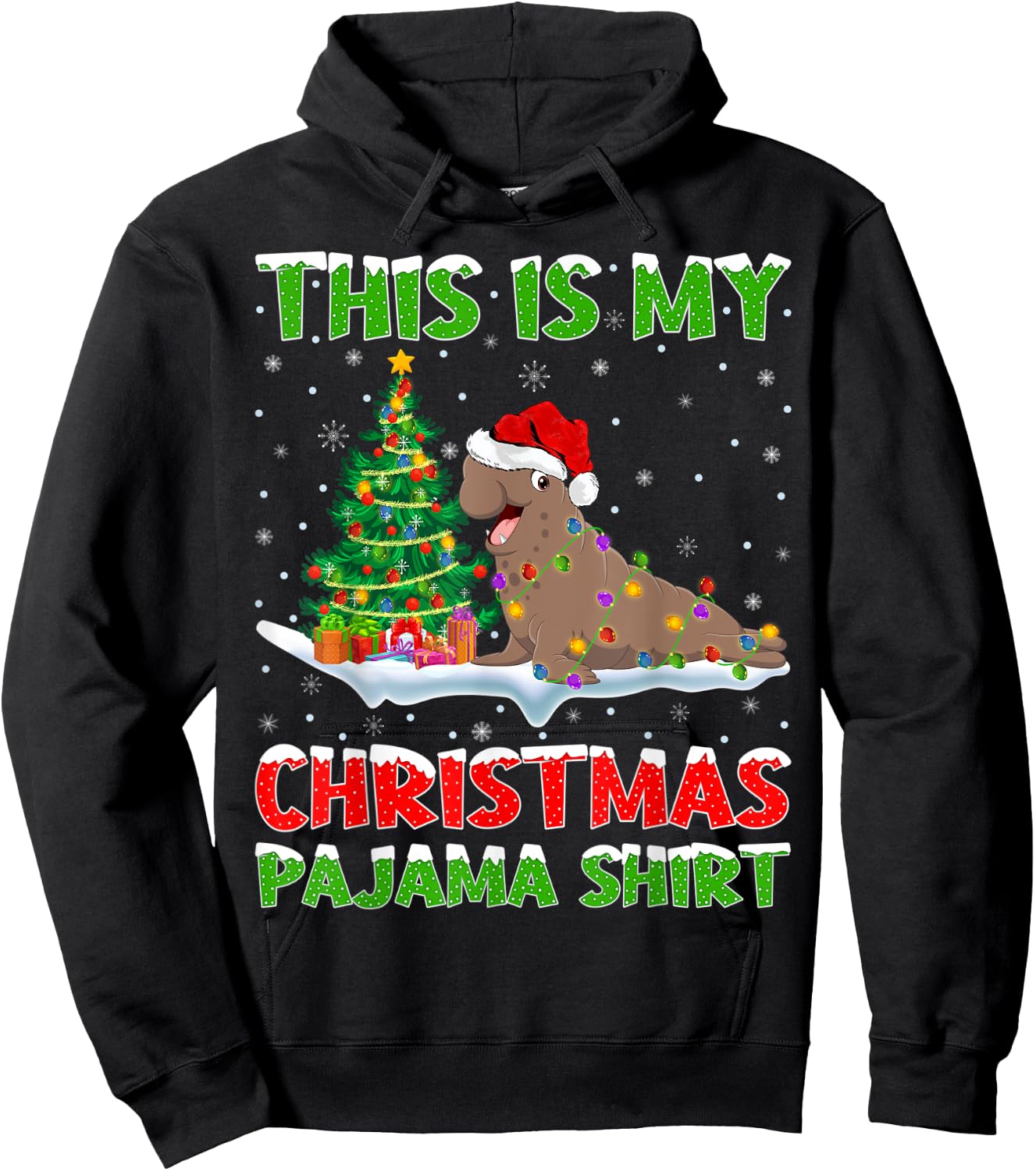 This Is My Christmas Pajama Shirt Elephant Seal Christmas Hoodie - Hoodie | Black
