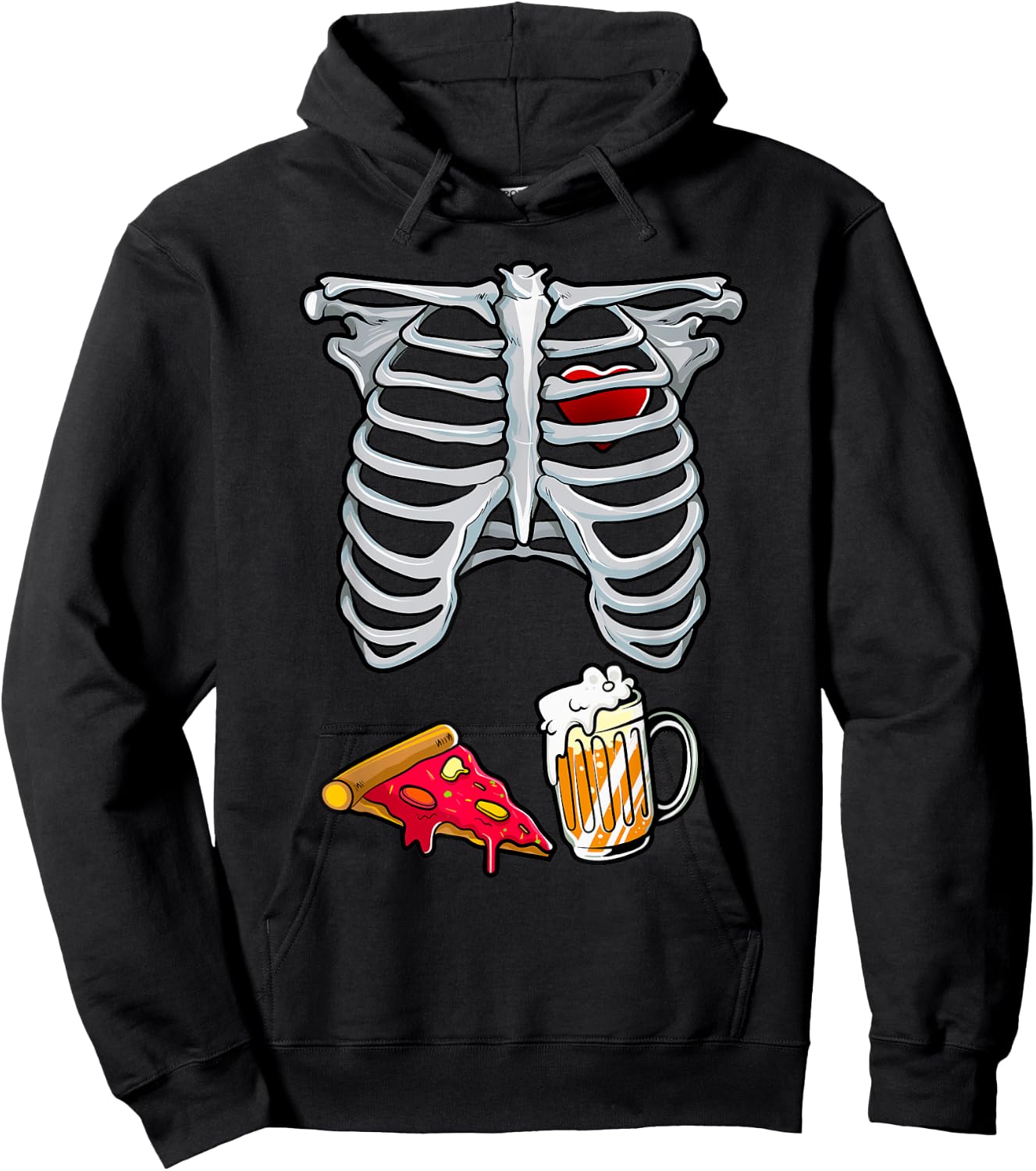 Skeleton Costume Dad Halloween Beer Pizza Funny Matching Men Hoodie - Hoodie | Black