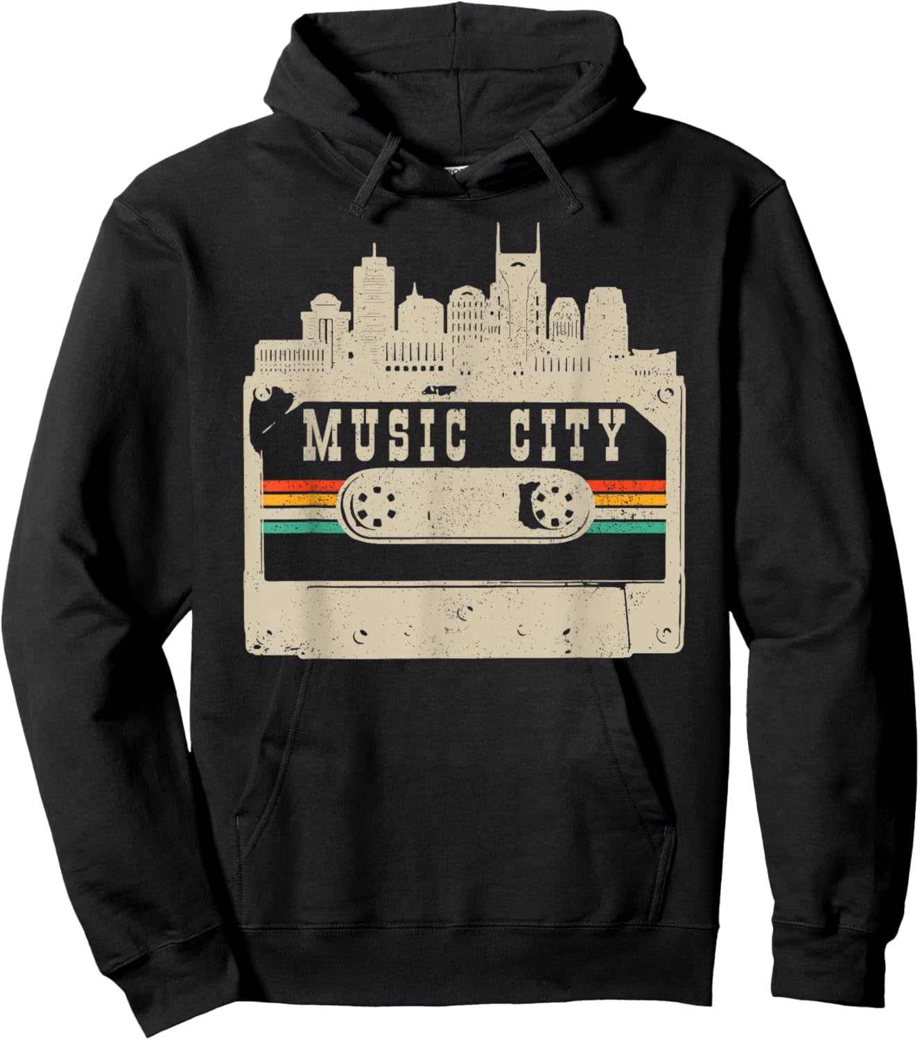 Nashville Skyline Cassette Vintage Retro Country Music City Hoodie - Hoodie | Black