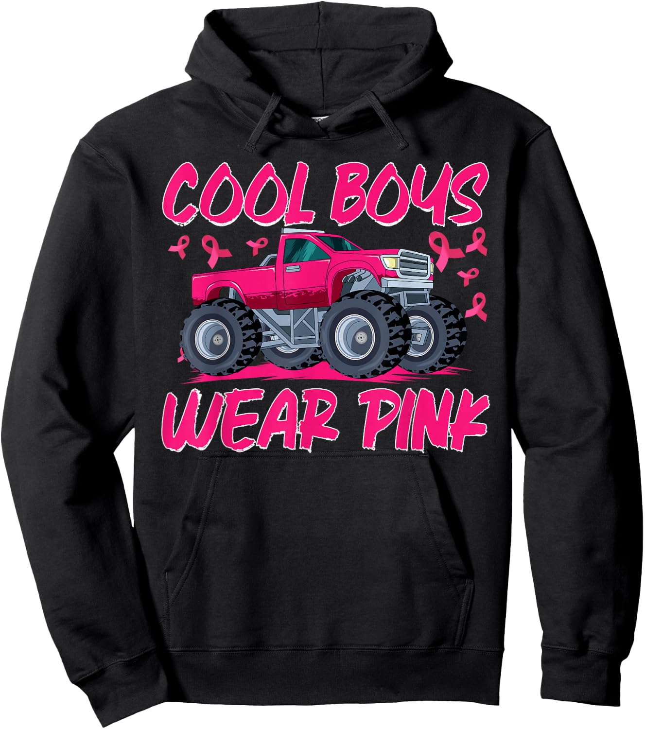 Monster Truck Cool Boys Wear Pink Breast Cancer Awareness Hoodie - Hoodie | Black