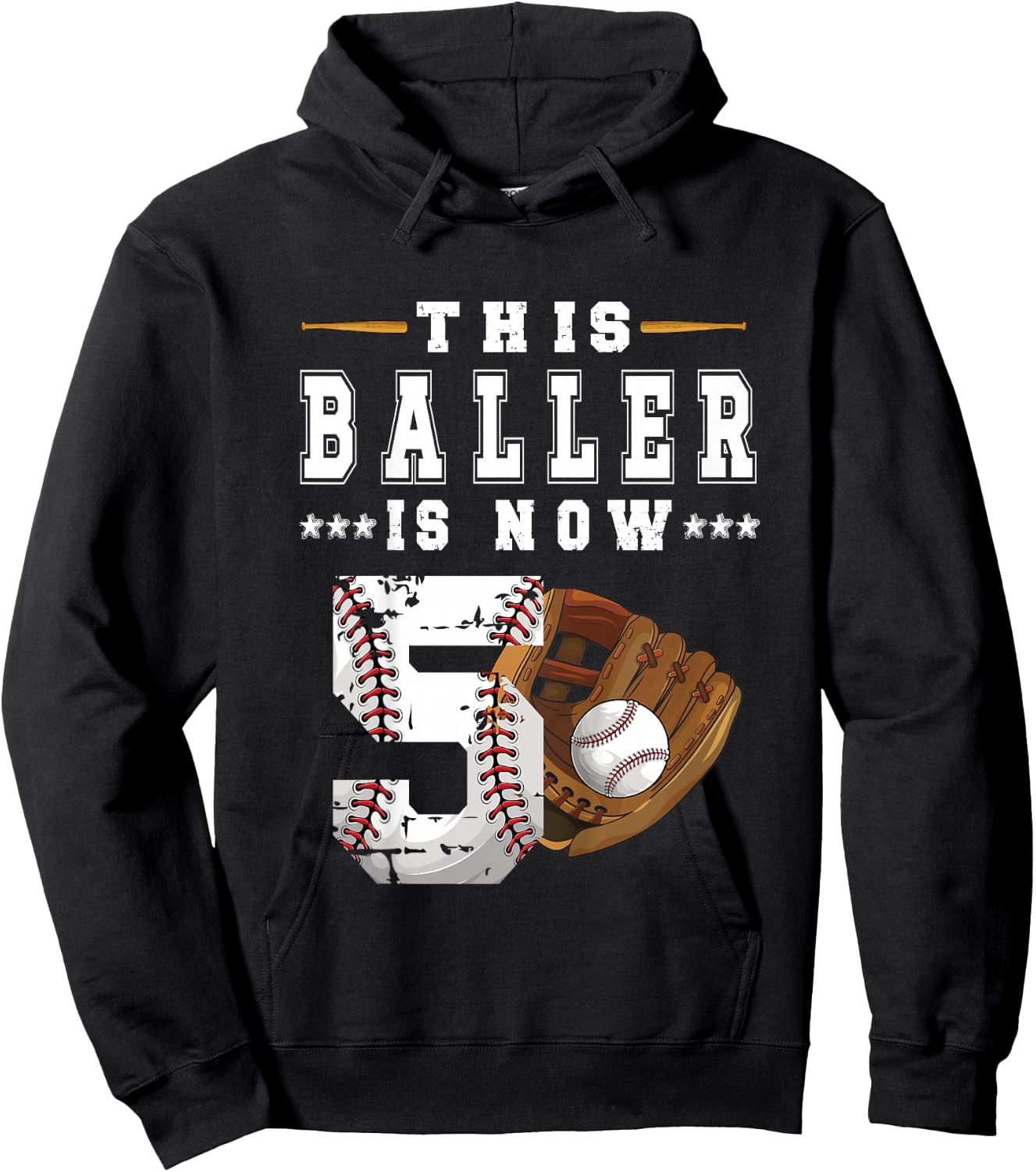 Kids 5th Birthday Baseball Boy Five Year Old Baseball Player Hoodie - Hoodie | Black