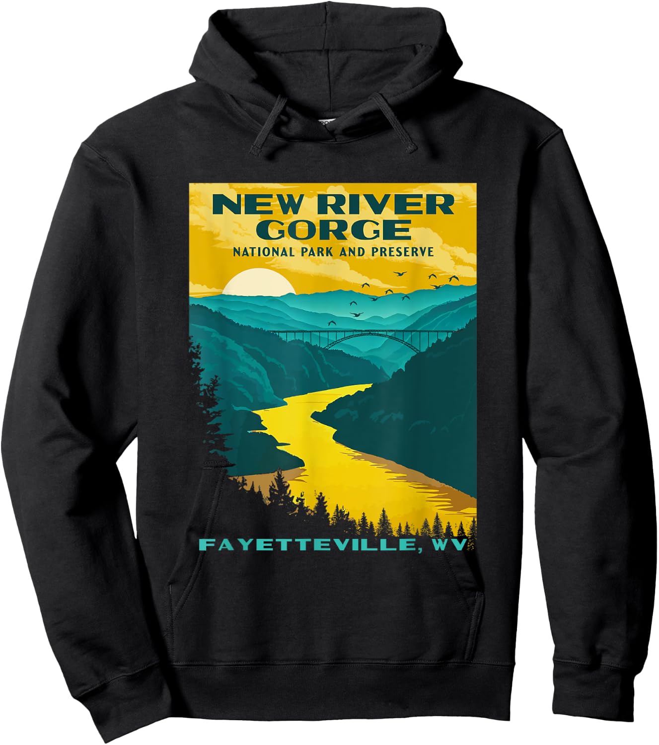 New River Gorge National Park Vintage WPA poster style retro Hoodie - Hoodie | Black
