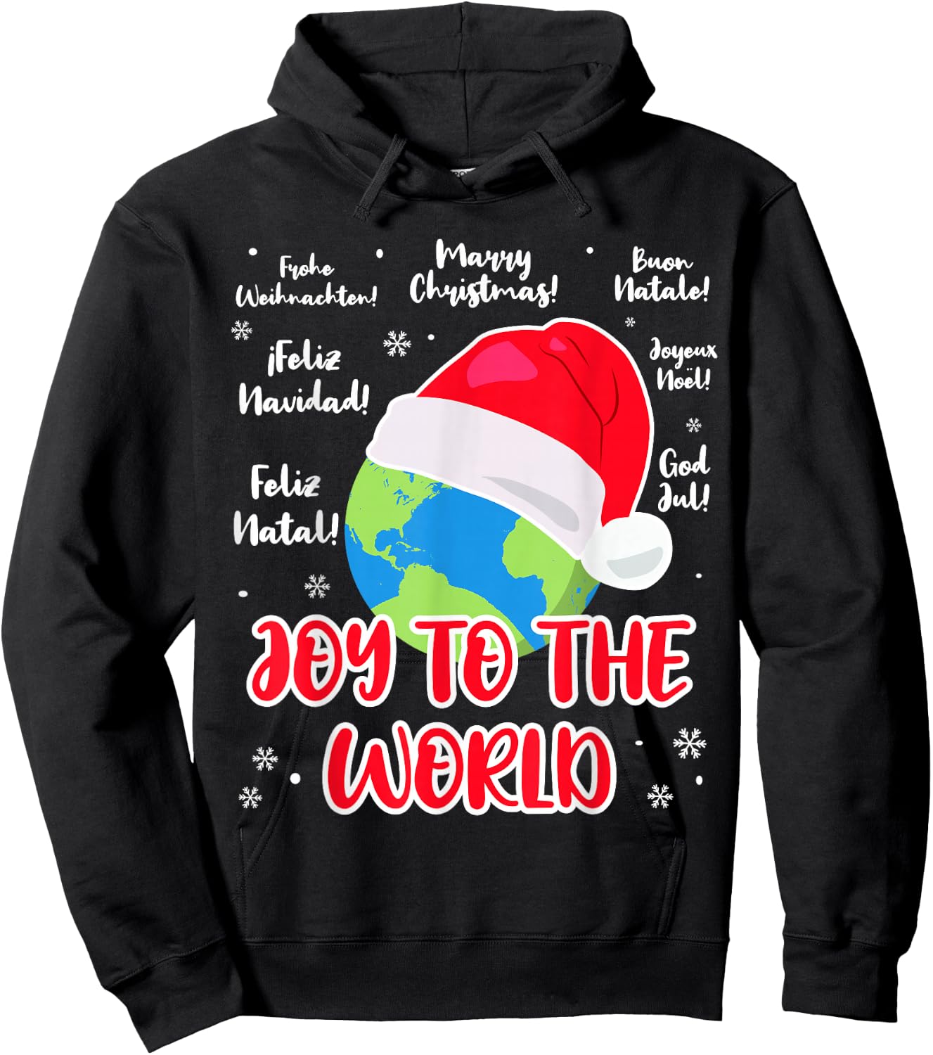Merry Christmas language Joy to the World globe Cristmas Hoodie - Hoodie | Black