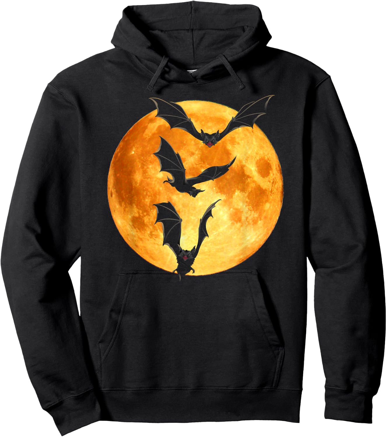 Orange Full Moon Halloween Bat Flying Bats Moonlight Vampire Hoodie - Hoodie | Black