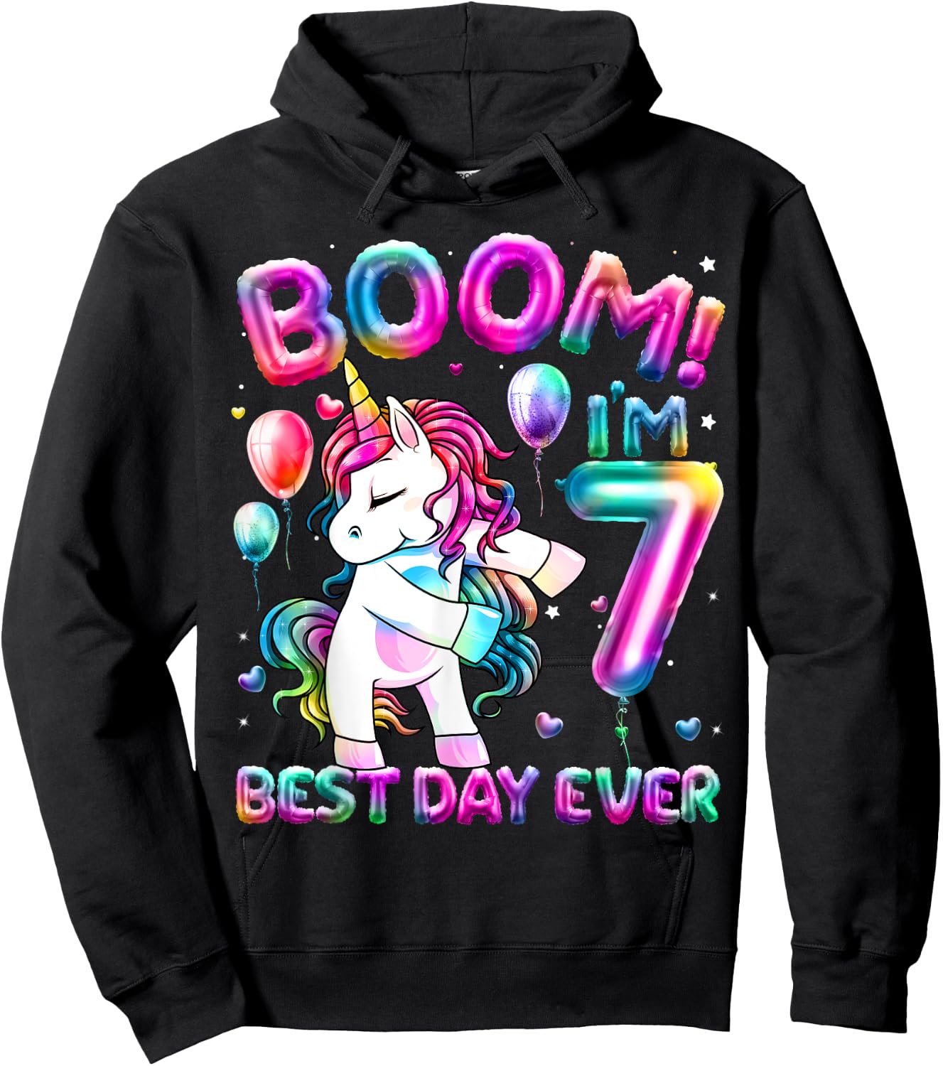 7 Years Old Flossing Unicorn Gifts 7th Birthday Girl Party Hoodie - Hoodie | Black