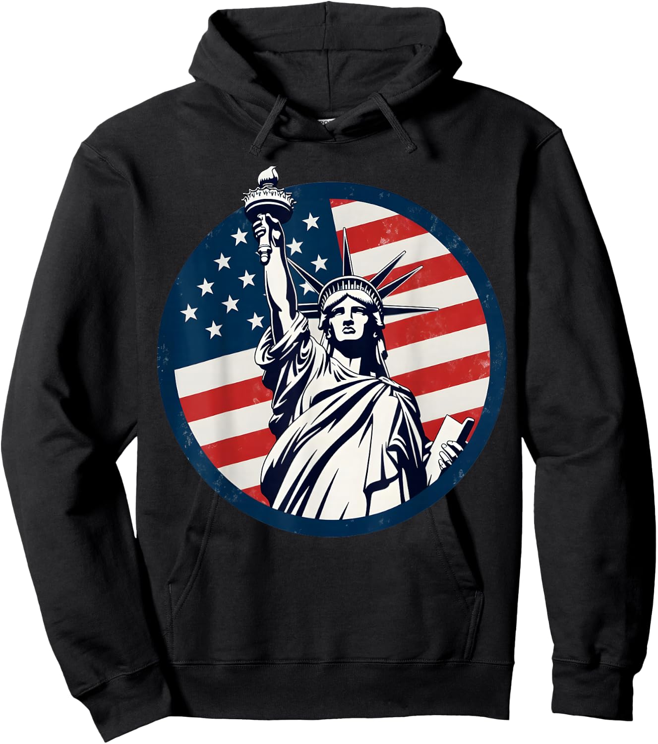 Statue of Liberty with American Flag - Fourth of July Hoodie - Hoodie | Black