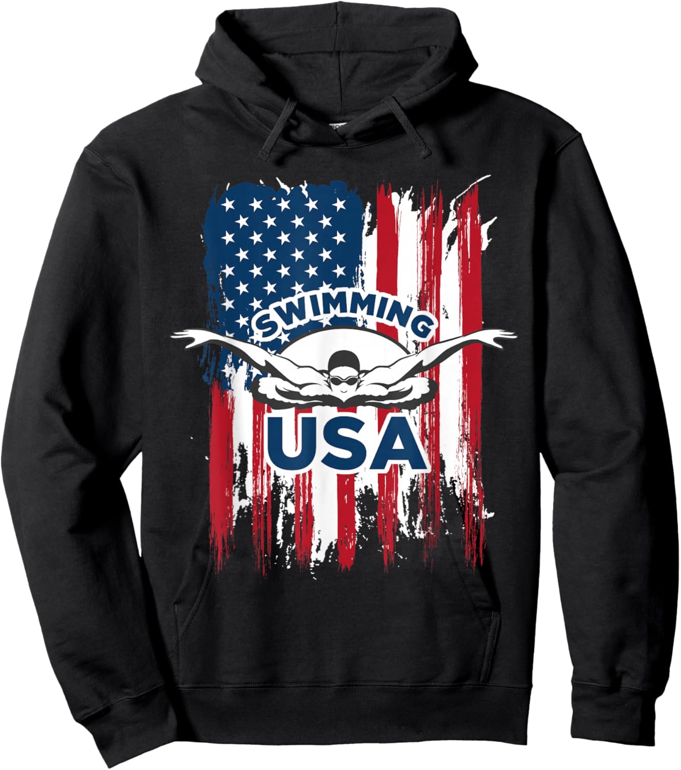 Swimming USA Support The Team Shirt USA Flag Pool Hoodie - Hoodie | Black