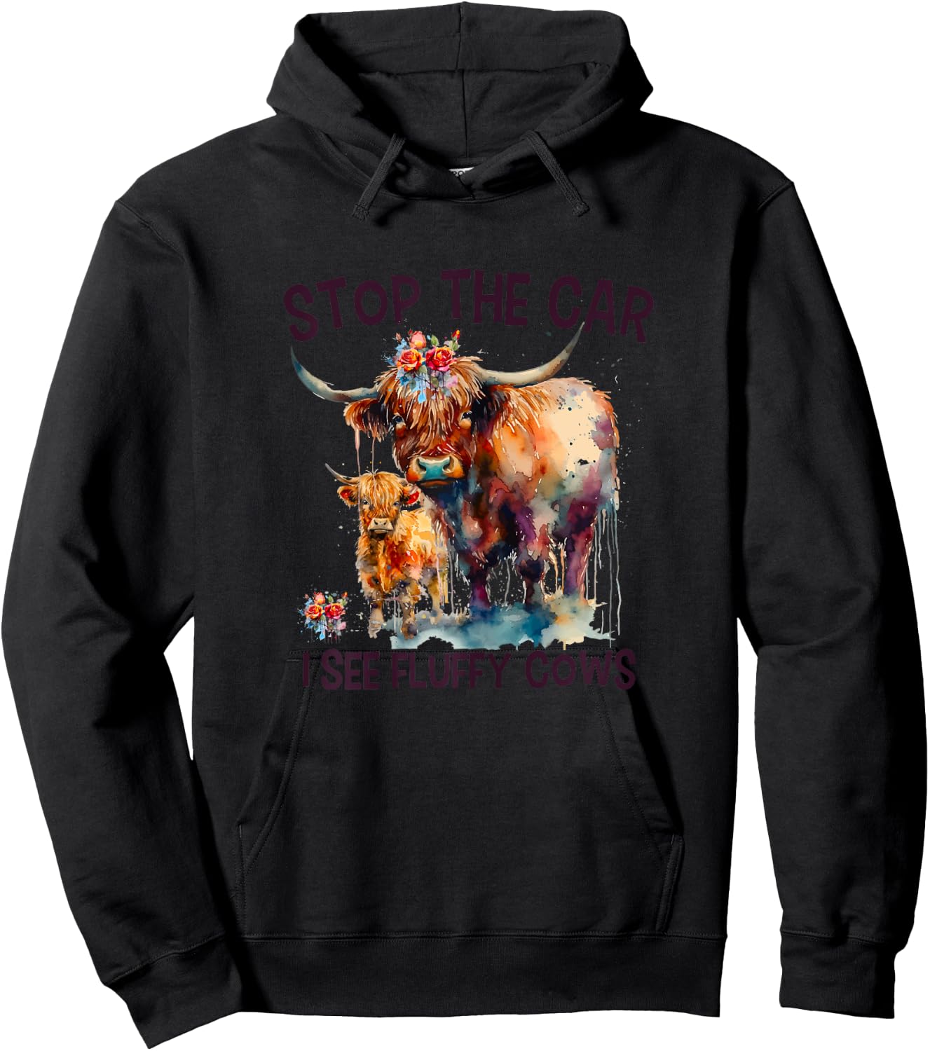 Stop The Car I See Fluffy Cows Highland Cow Breeder Hoodie - Hoodie | Black