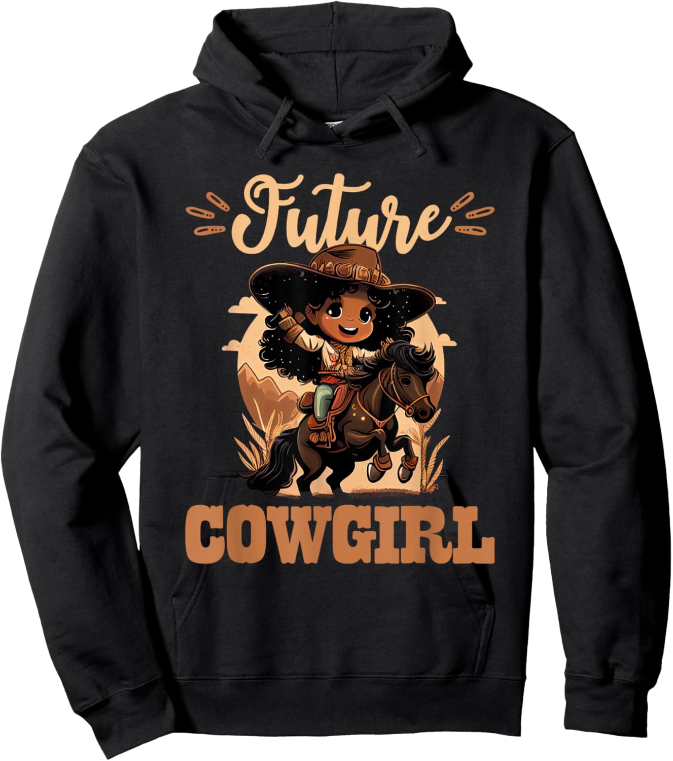 Future Cowgirl Toddler, African American Rodeo Girl Kids Hoodie - Hoodie | Black