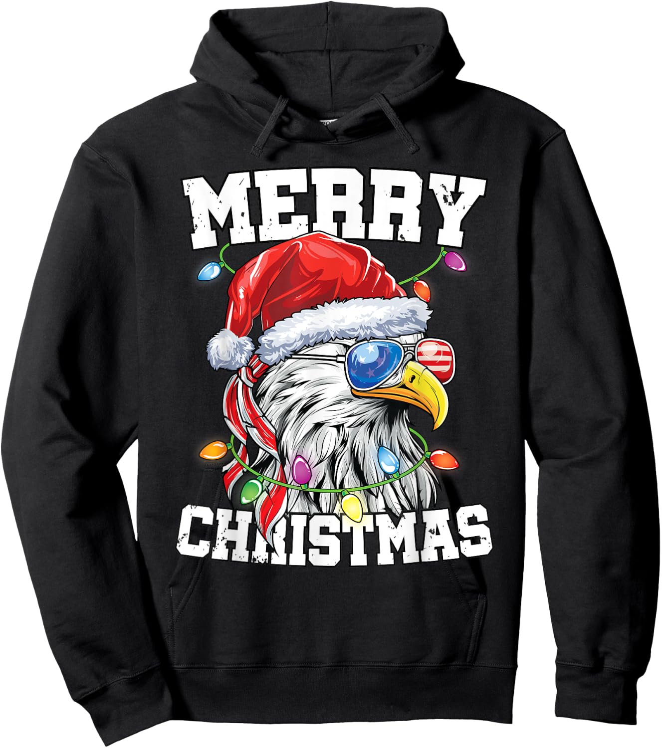 Merry Christmas Patriotic USA Patriotic Santa Bald Eagle Hoodie - Hoodie | Black
