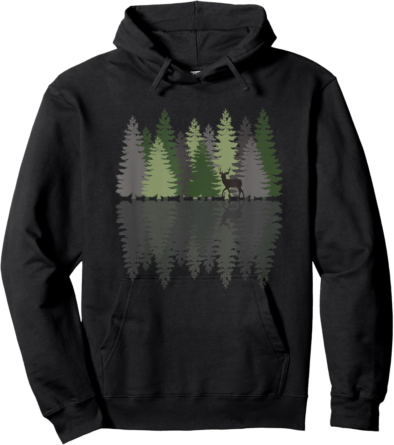 Forest Reflection Nature Trees Woods Deer Outdoor Camper Hoodie - Hoodie | Black