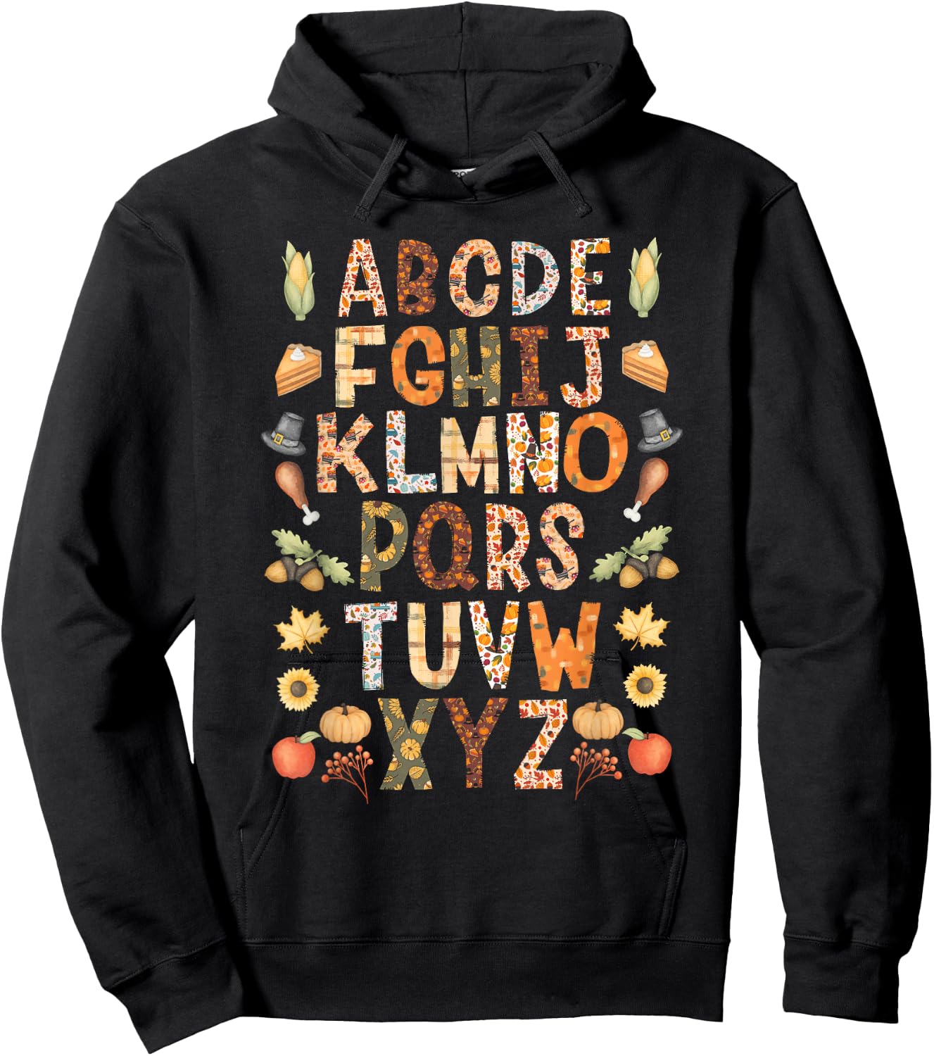Alphabet Funny Turkey Thanksgiving Costume Preschool Teacher Hoodie - Hoodie | Black