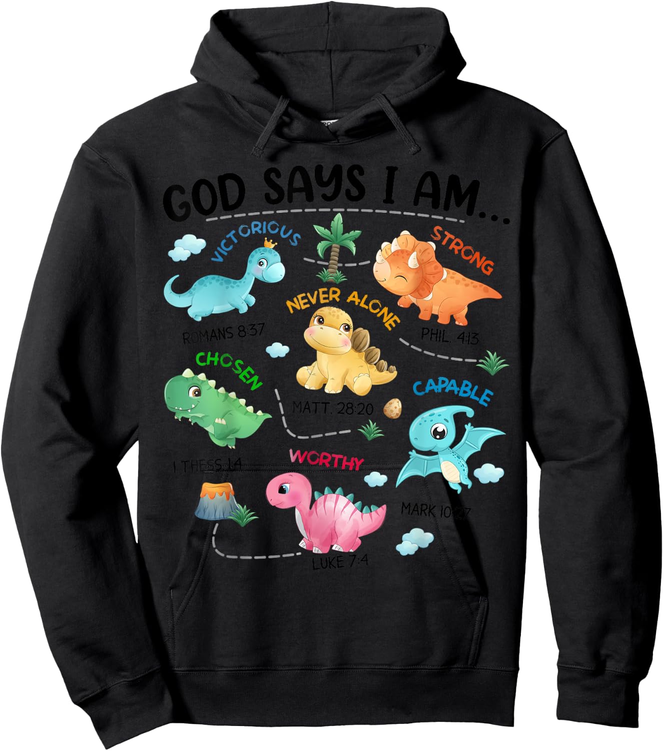 God Says I Am Funny Dinosaur Bible Verse Christian Kids Boys Hoodie - Hoodie | Black