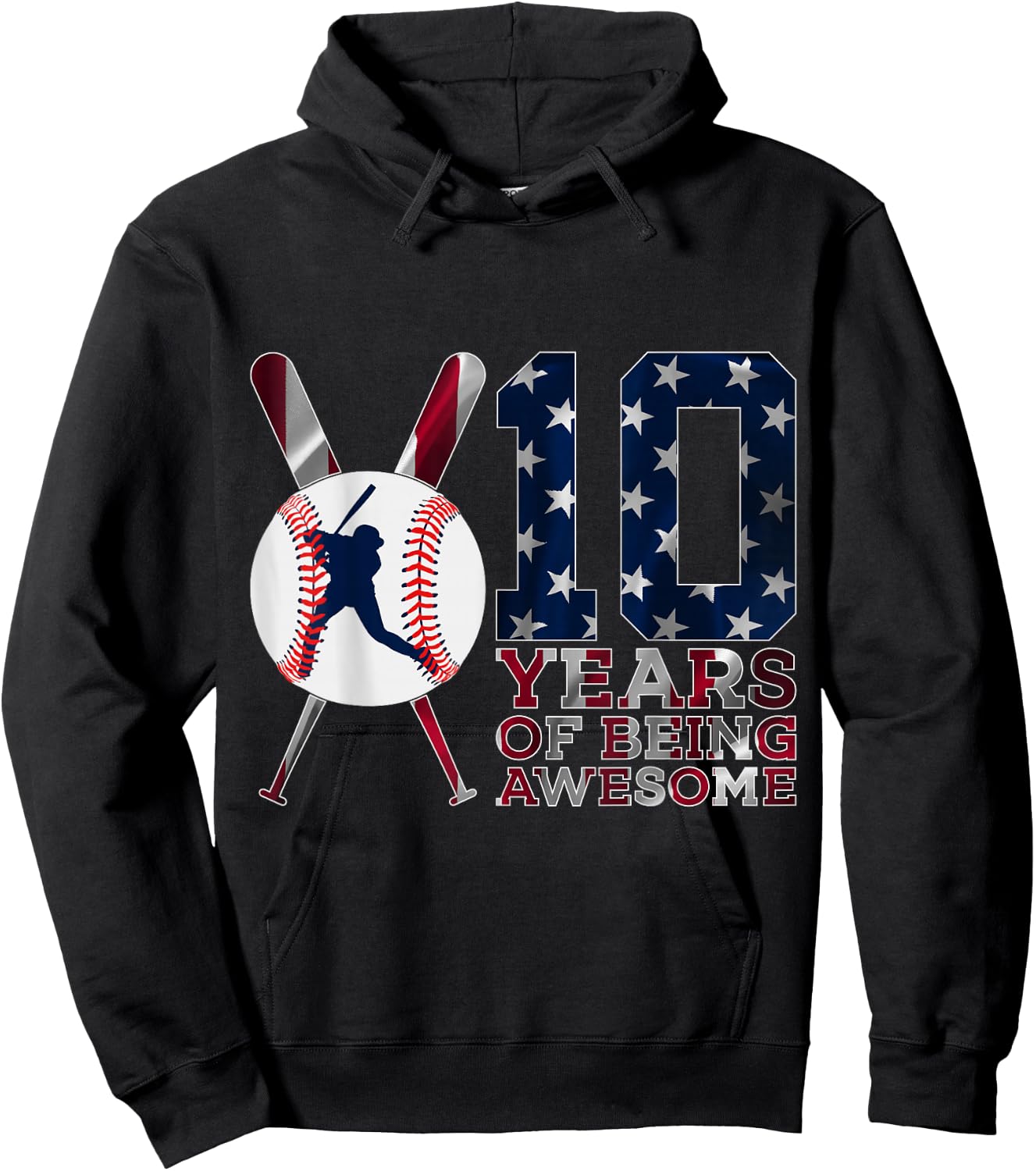 10 Years of Being Awesome Baseball 10th Birthday Hoodie - Hoodie | Black