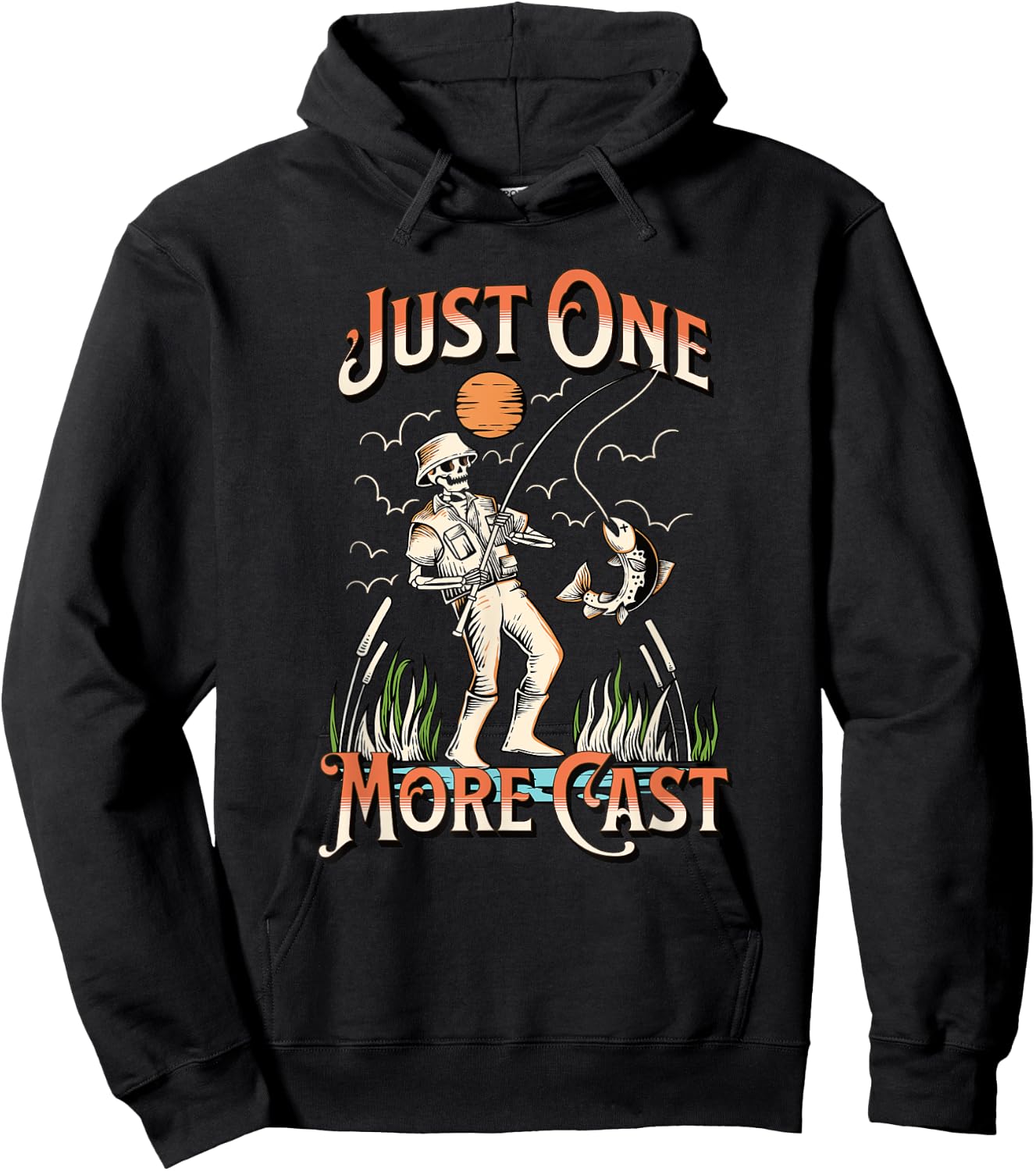 Just One More Cast - Fun Skeleton Fisherman Hoodie - Hoodie | Black