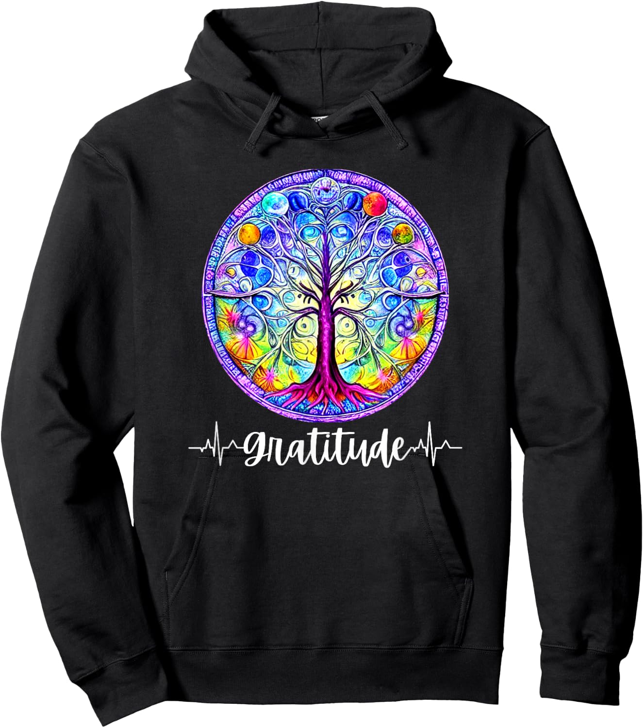 Chakra Whimsical Fantasy Tree of Life Gratitude Hoodie - Hoodie | Black