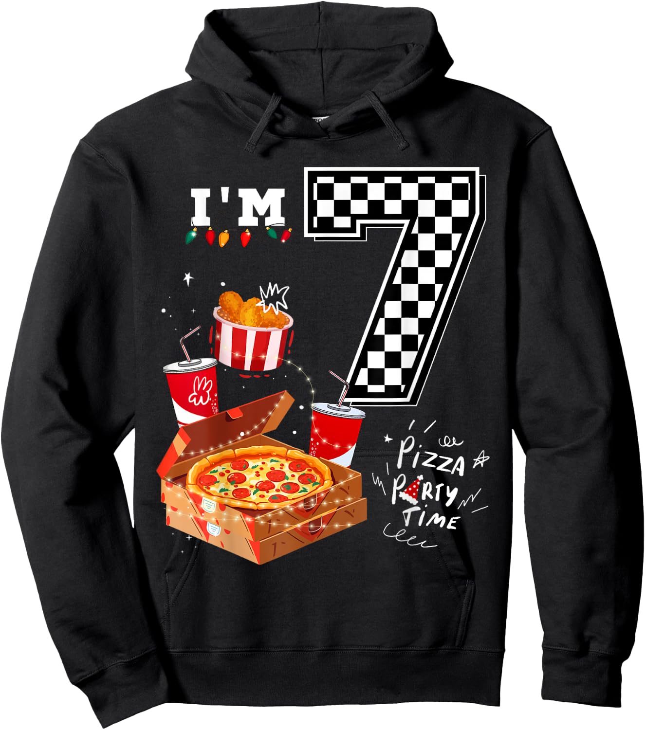 Funny Pizza Lover 7th Birthday Crew for 7 Years Old Boys Hoodie - Hoodie | Black