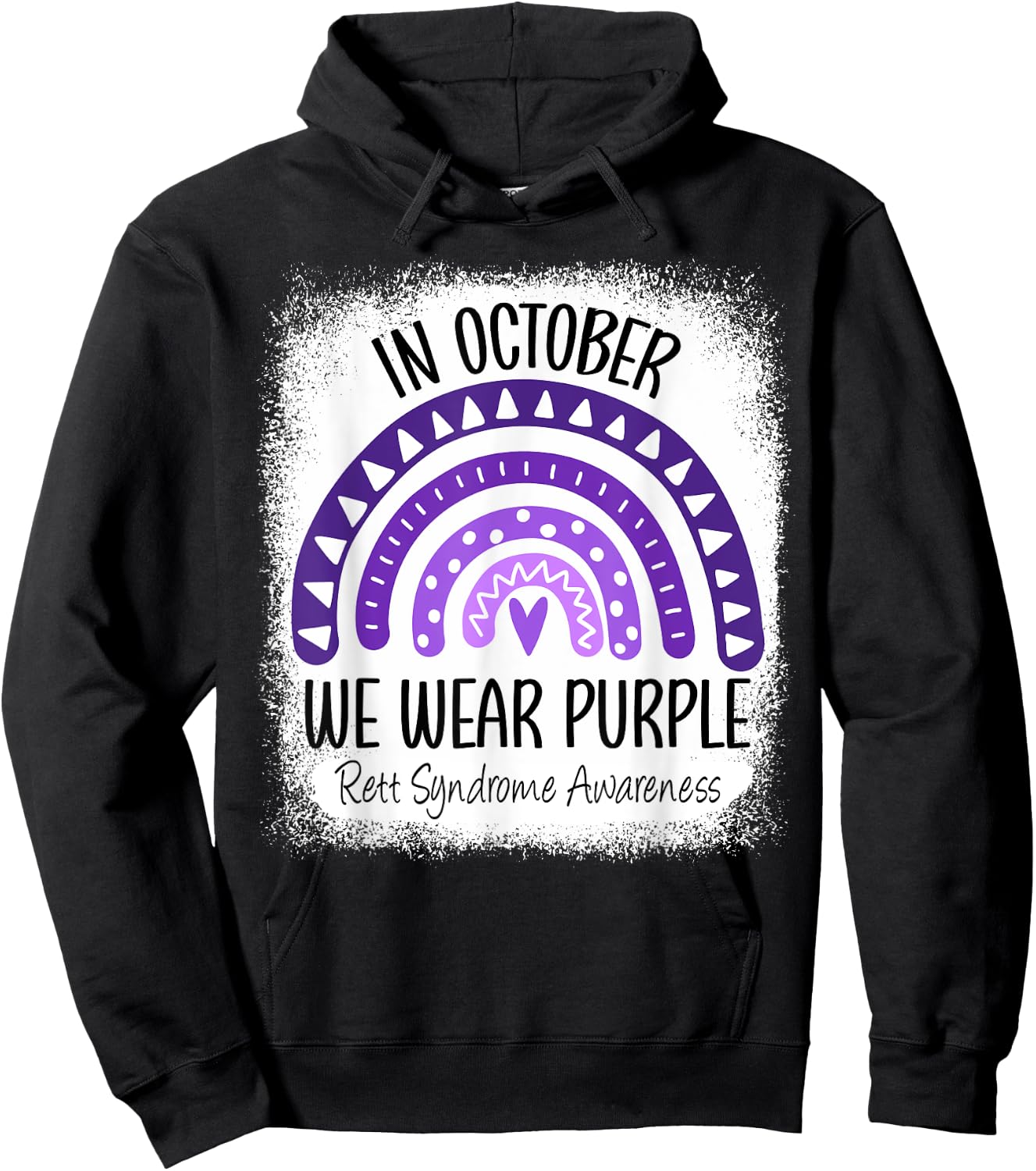 Rainbow In October We Wear Purple Rett Syndrome Awareness Hoodie - Hoodie | Black