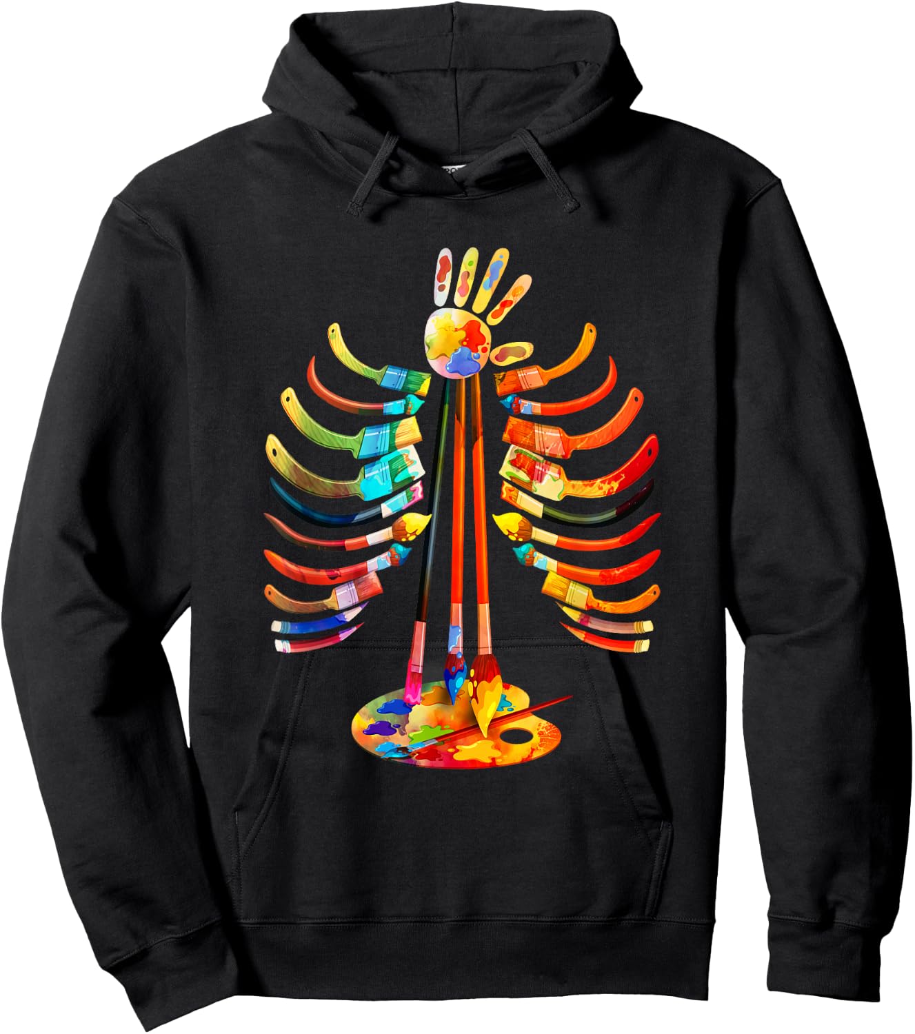 Halloween Art Teacher Bone Graphic Colorful Artist Halloween Hoodie - Hoodie | Black