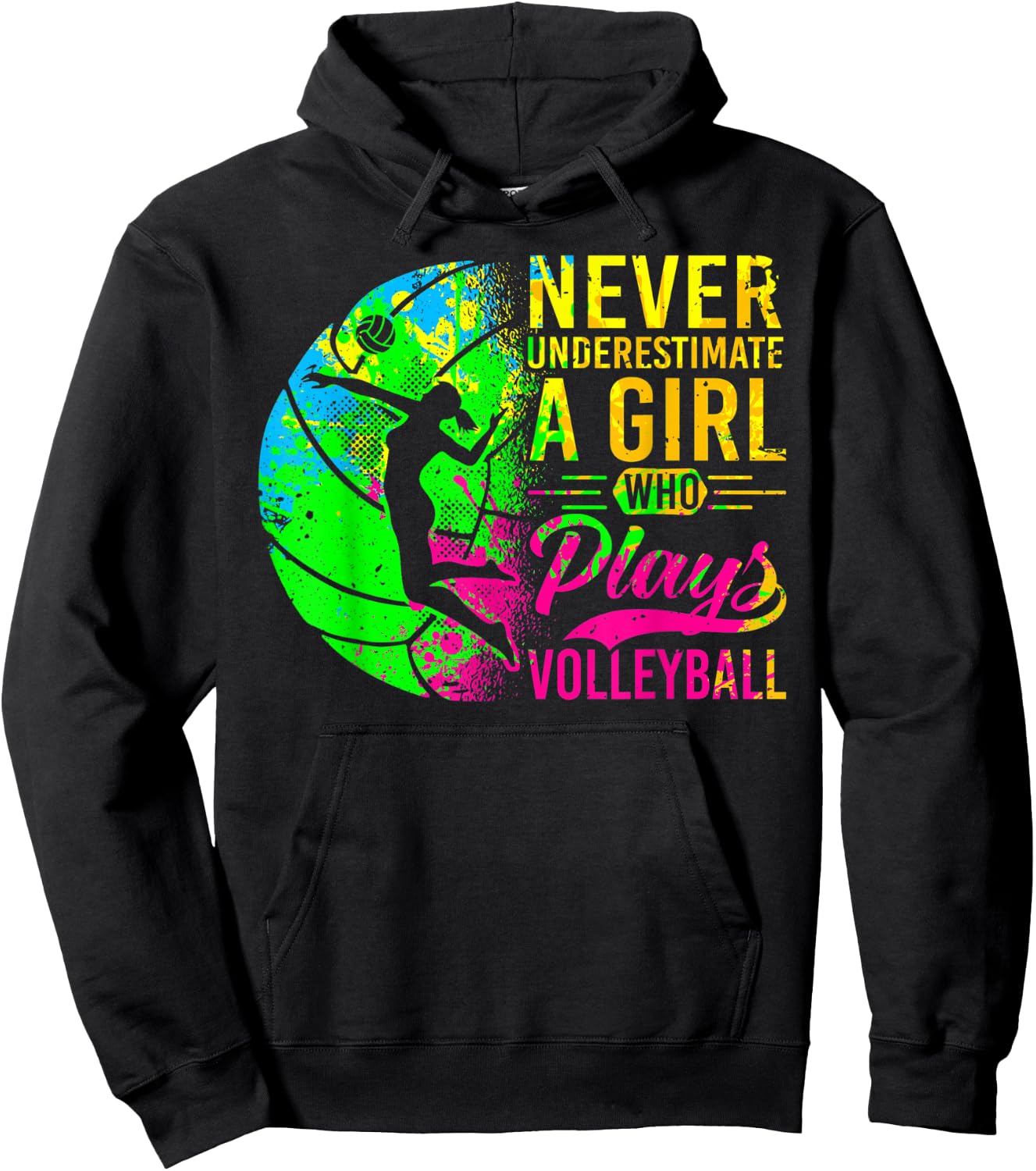 Volleyball Never Underestimate A Girl Who Plays Volleyball Hoodie - Hoodie | Black