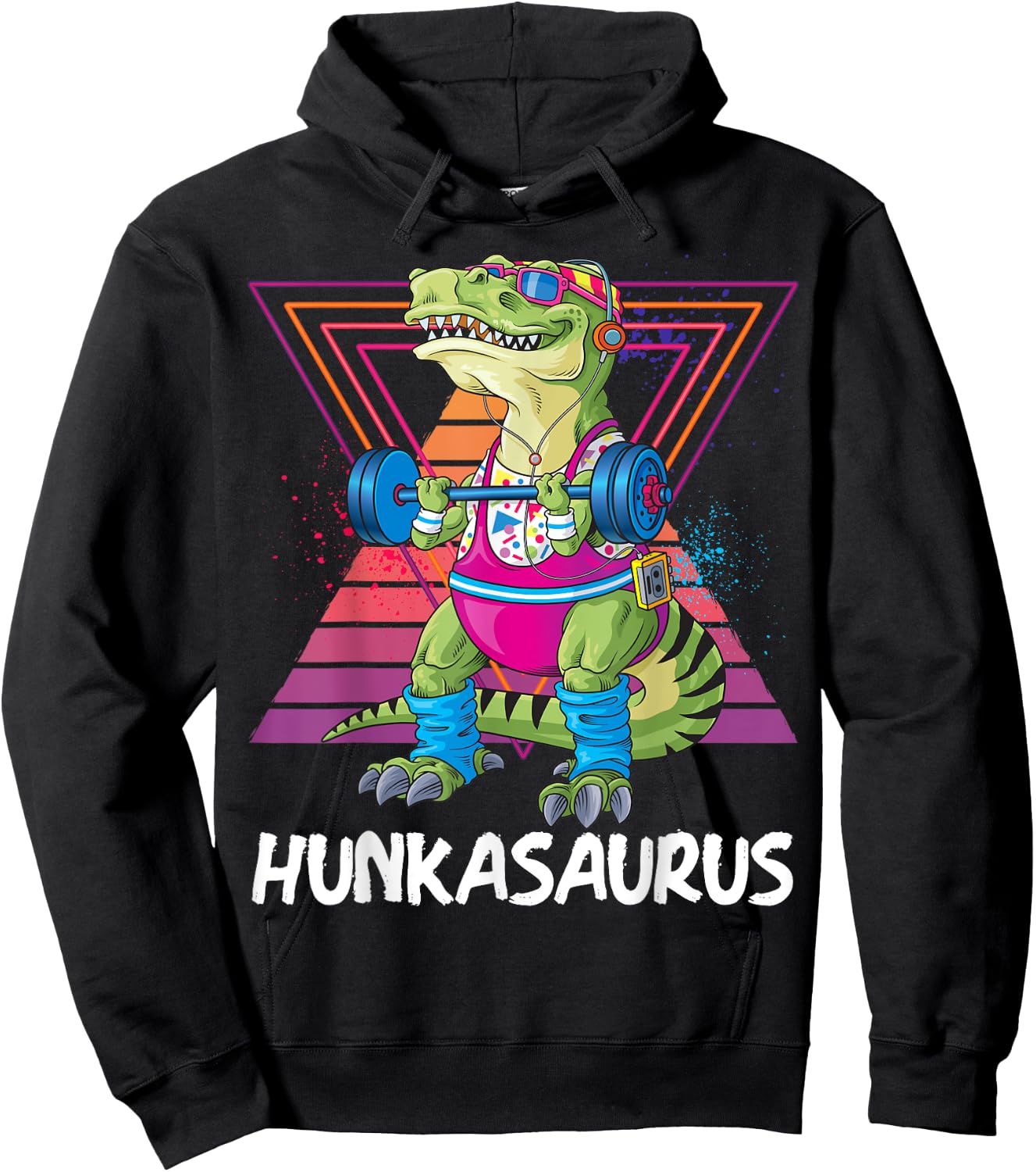 Hunkasaurus Retro Muscular Dinosaur T-Rex Gym Weightlift Hoodie - Hoodie | Black