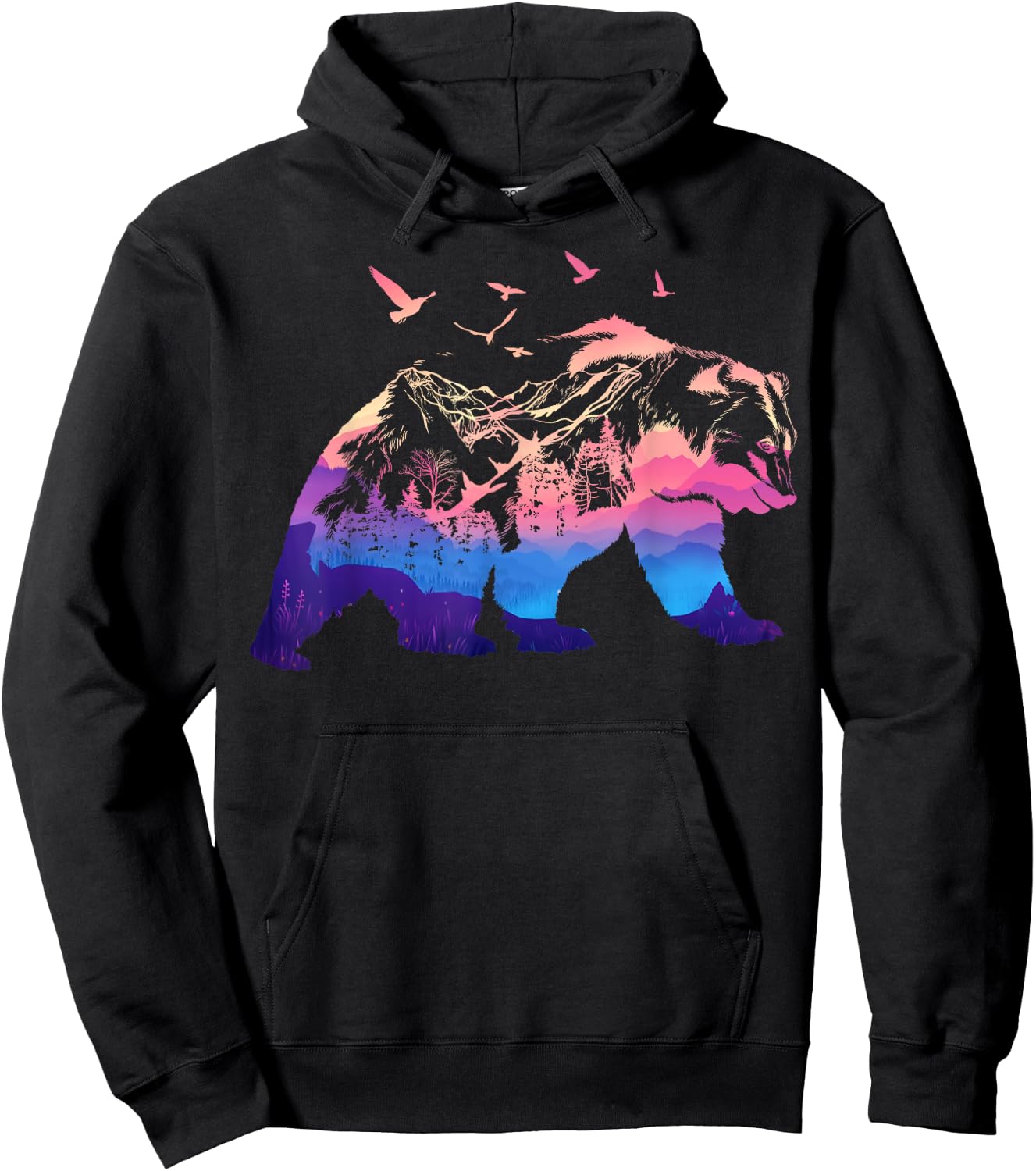 Bear Nature Outdoor Mountains Forest Trees Bear Wildlife Hoodie - Hoodie | Black
