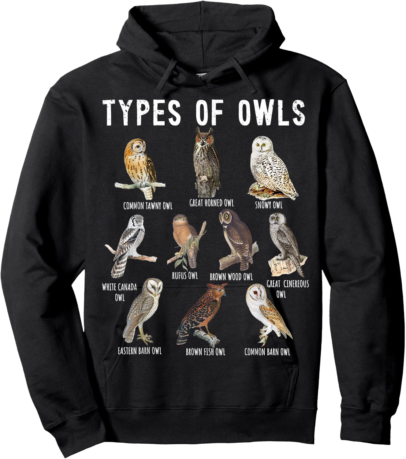 Owl Lover, Owl Types, Bird Lover, Owl Hoodie - Hoodie | Black
