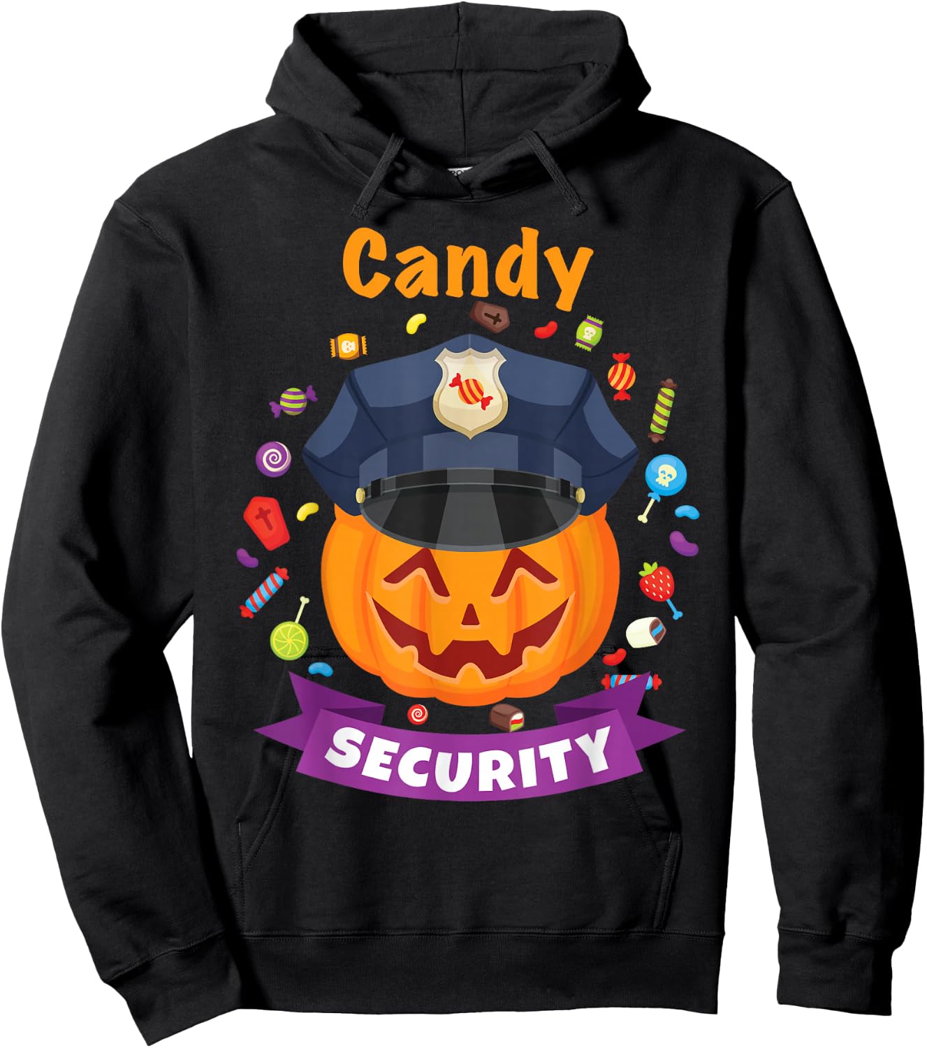Candy Security Halloween Party Costume Police Funny Hoodie - Hoodie | Black