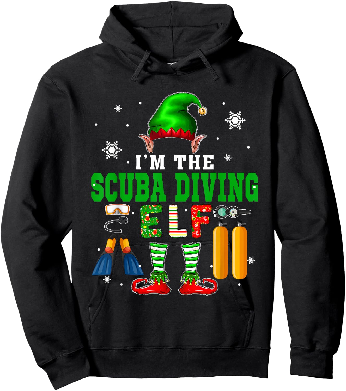 I'm The Scuba Diving Elf Christmas Elf Shoes Hat Costume Hoodie - Hoodie | Black