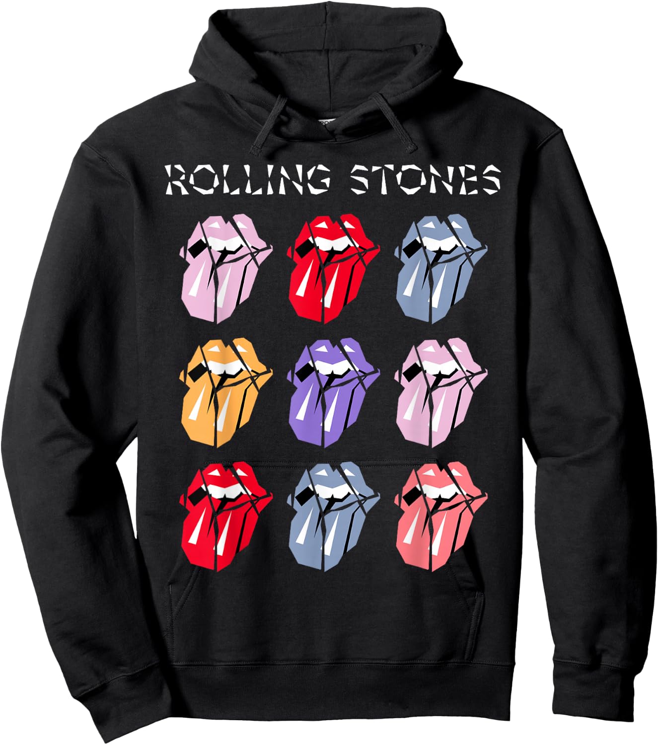 Official The Rolling Stones HD Multi Color Tongue Hoodie - Hoodie | Black