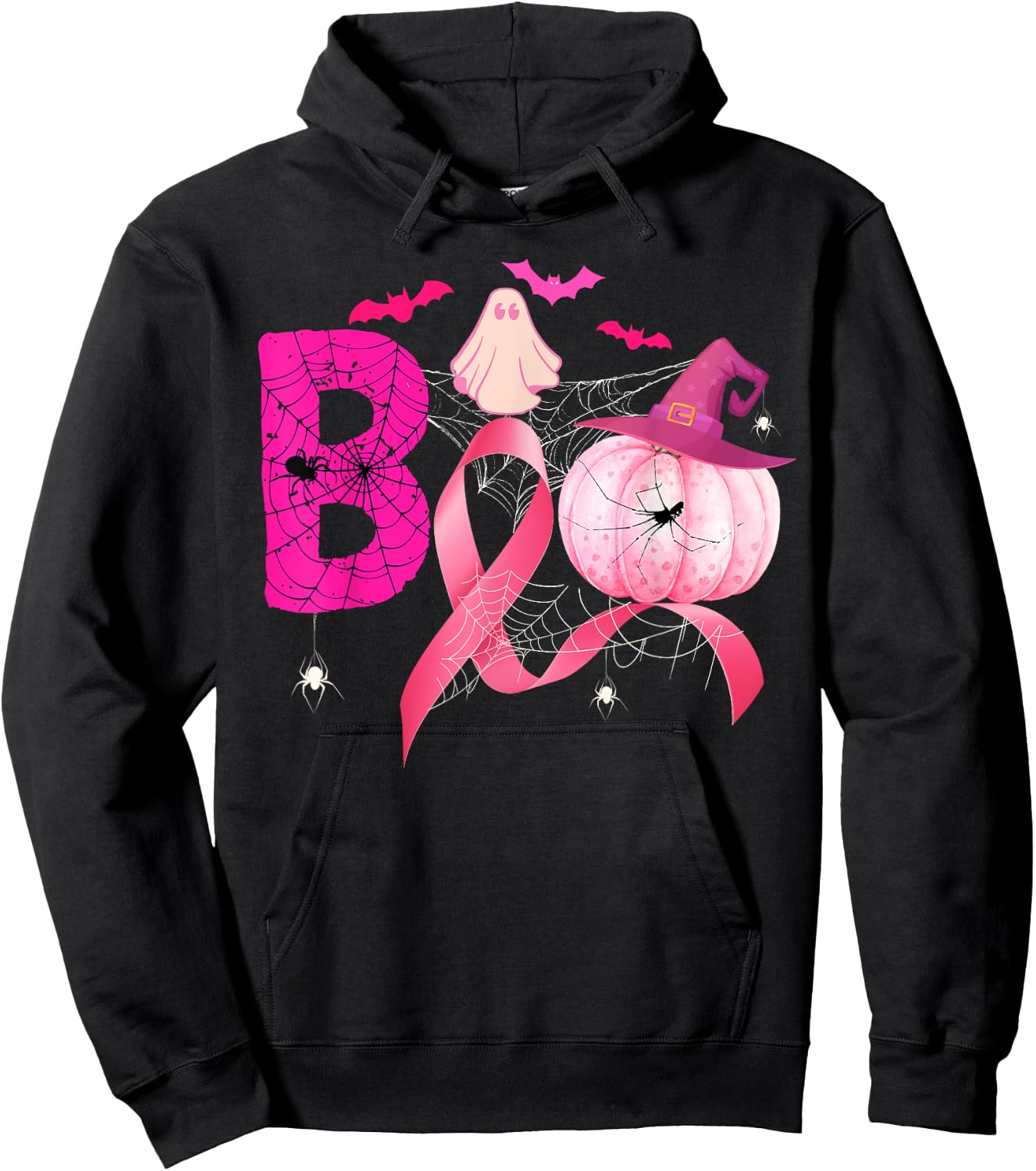 Funny Boo Pumpkin Witch Pink Ribbon Breast Cancer Halloween Hoodie - Hoodie | Black