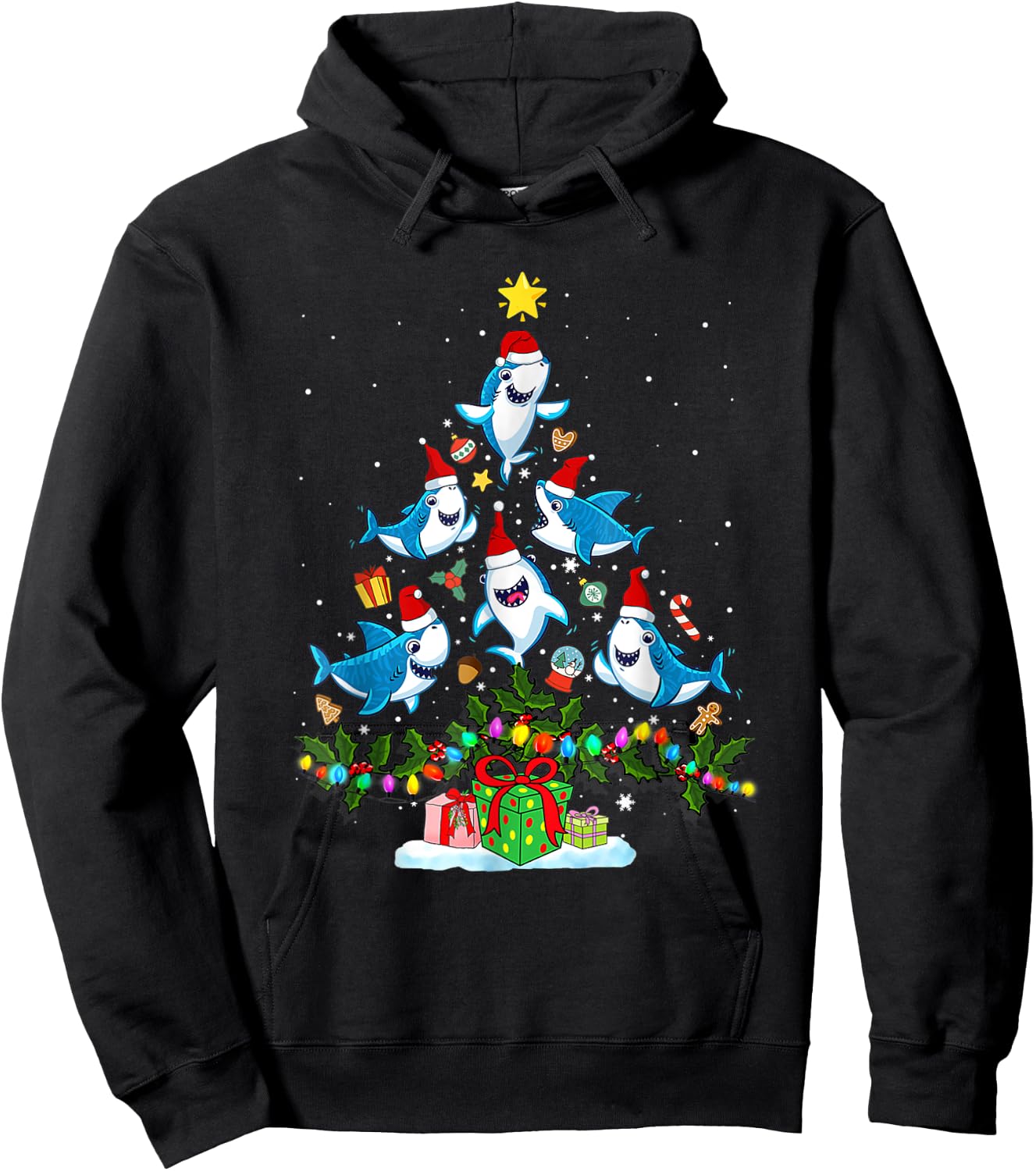 This Is My Christmas Pajama Shirt Funny Christmas Shark Tree Hoodie - Hoodie | Black