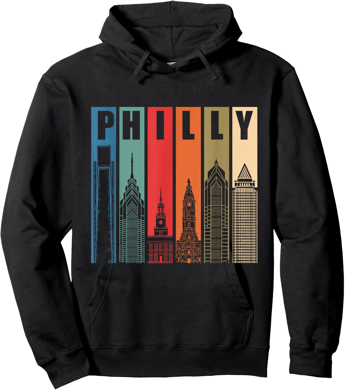 Philly Retro Vintage Philadelphia Skyline Philly City Pride Hoodie - Hoodie | Black