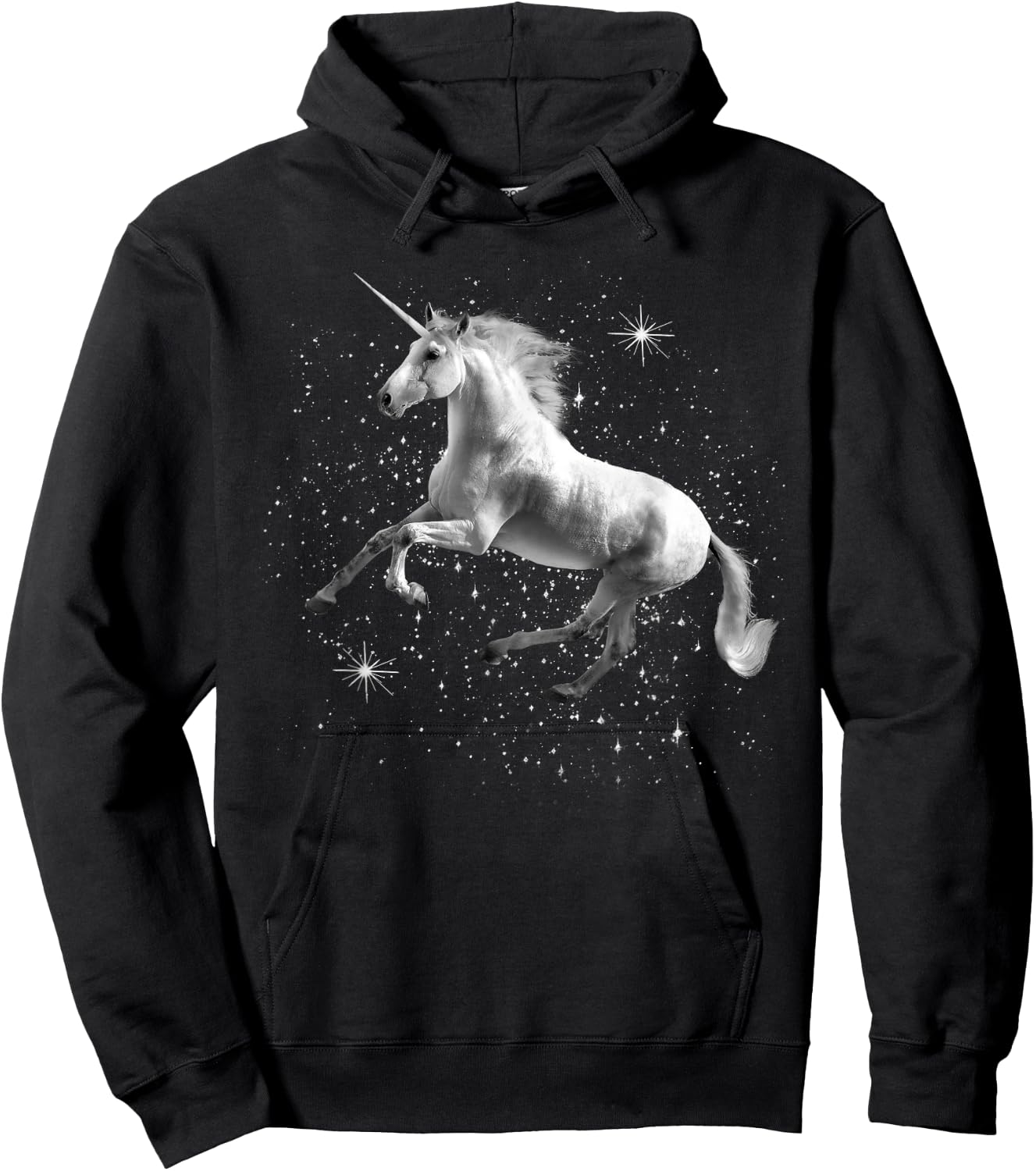Unicorn Black and White Starry Stars Hoodie - Hoodie | Black