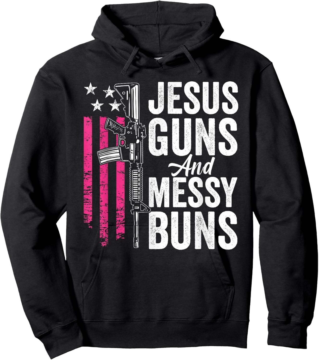 Jesus Guns And Messy Buns - God Guns Pink USA Flag Hoodie - Hoodie | Black