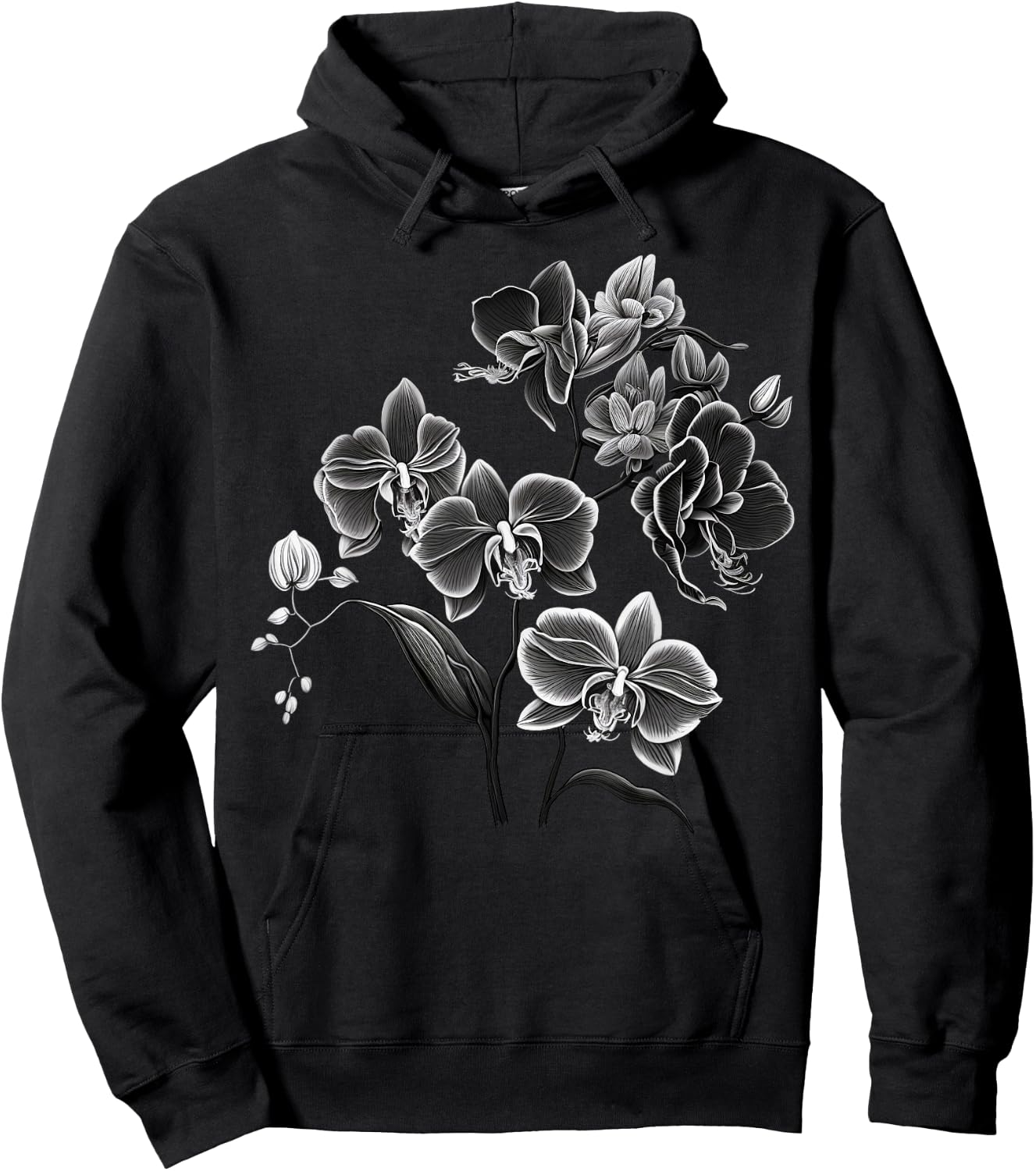 Simple Orchid Flower on black and white Orchid Hoodie - Hoodie | Black