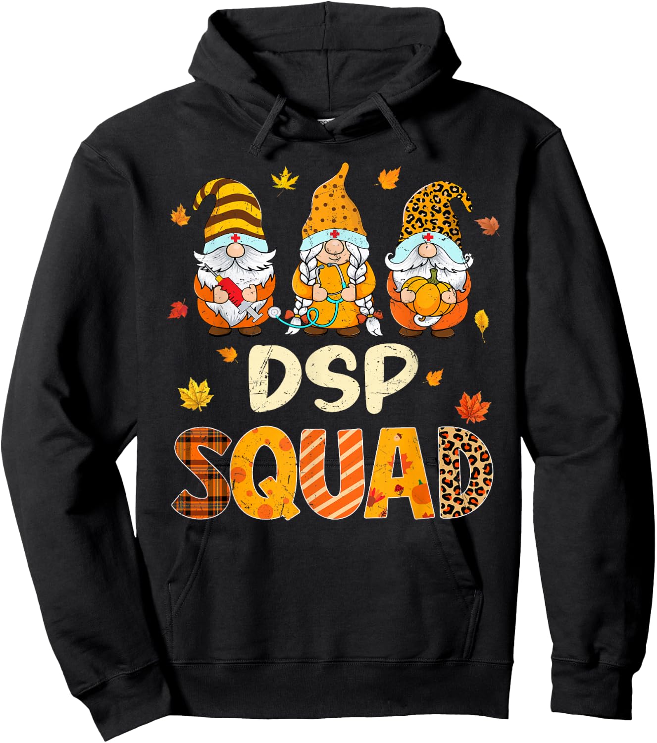 DSP Squad Gnome Nurse Leopard Thanksgiving Fall Stethoscope Hoodie - Hoodie | Black