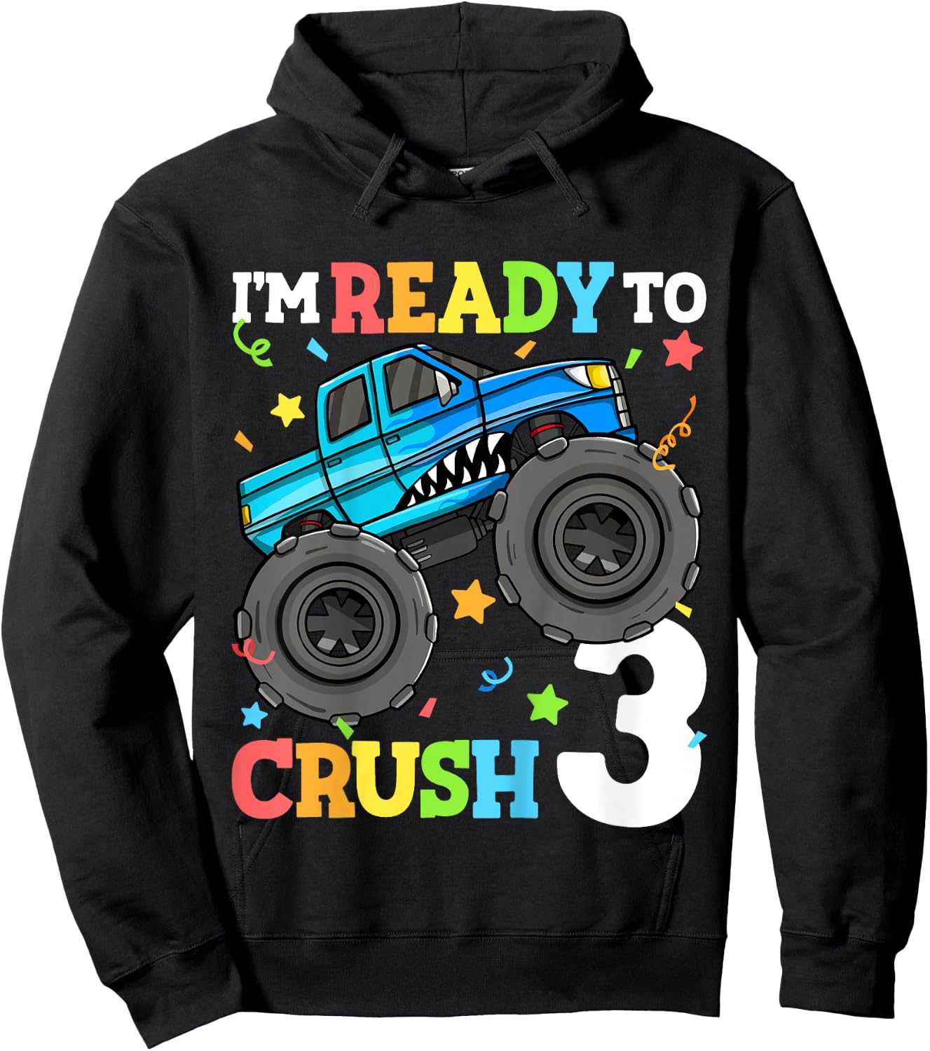 Kids Monster Truck Shark 3rd Birthday Boy Toddler 3 Three Hoodie - Hoodie | Black
