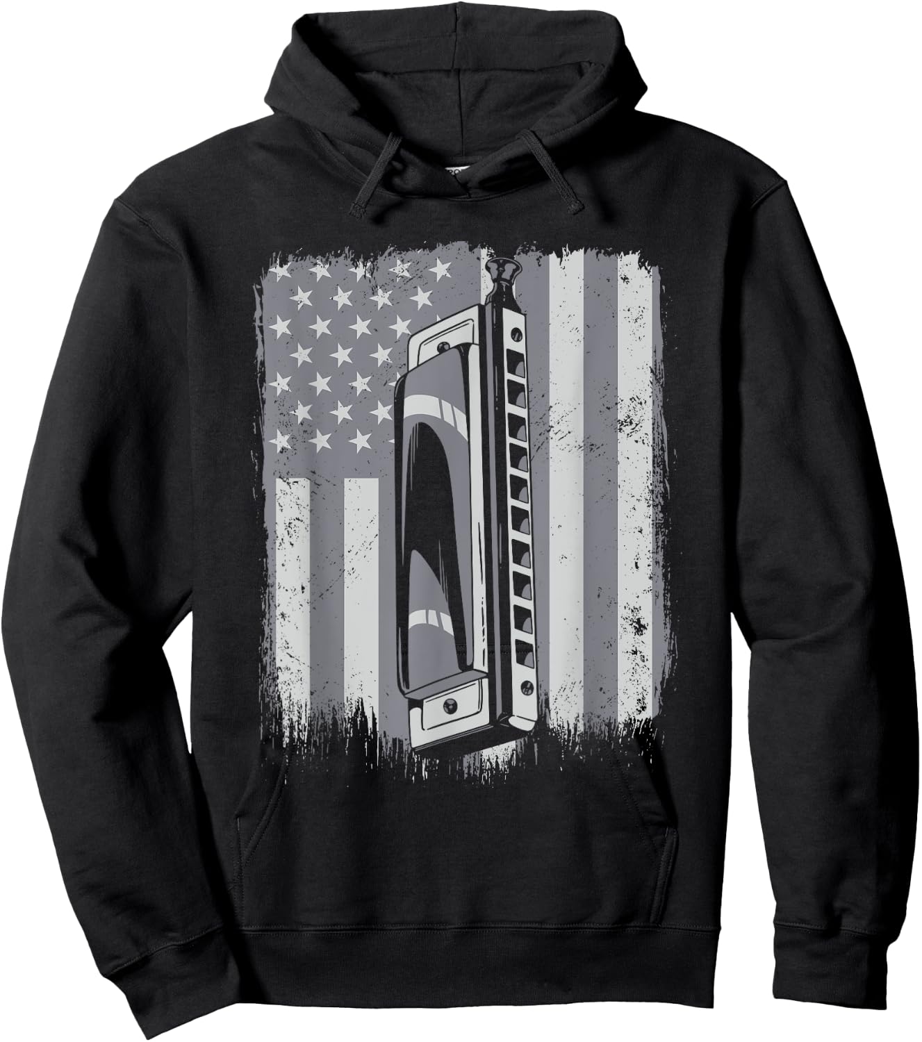 Harmonica American Flag Harmonicist Mouth Harp Harmonica Kids Men Hoodie - Hoodie | Black