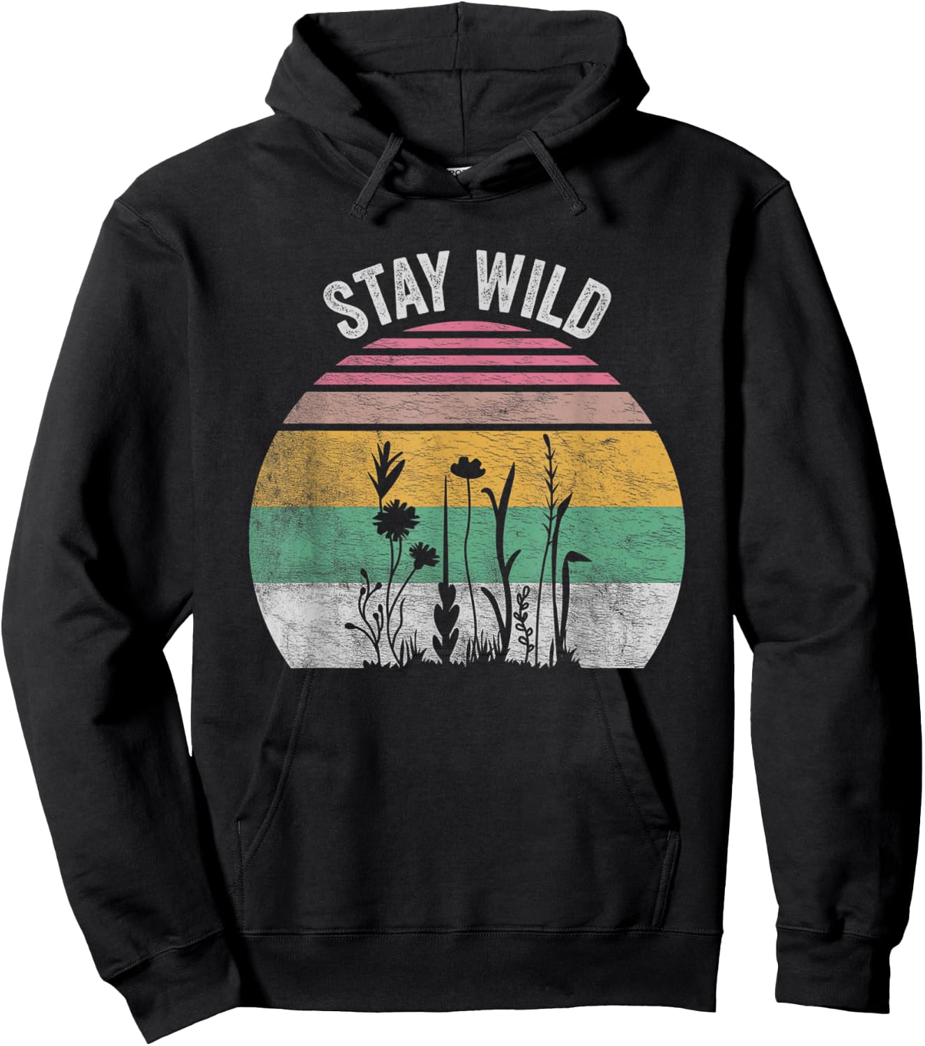 Retro Vintage Stay Wild Wildflower Inspirational Women Quote Hoodie - Hoodie | Black